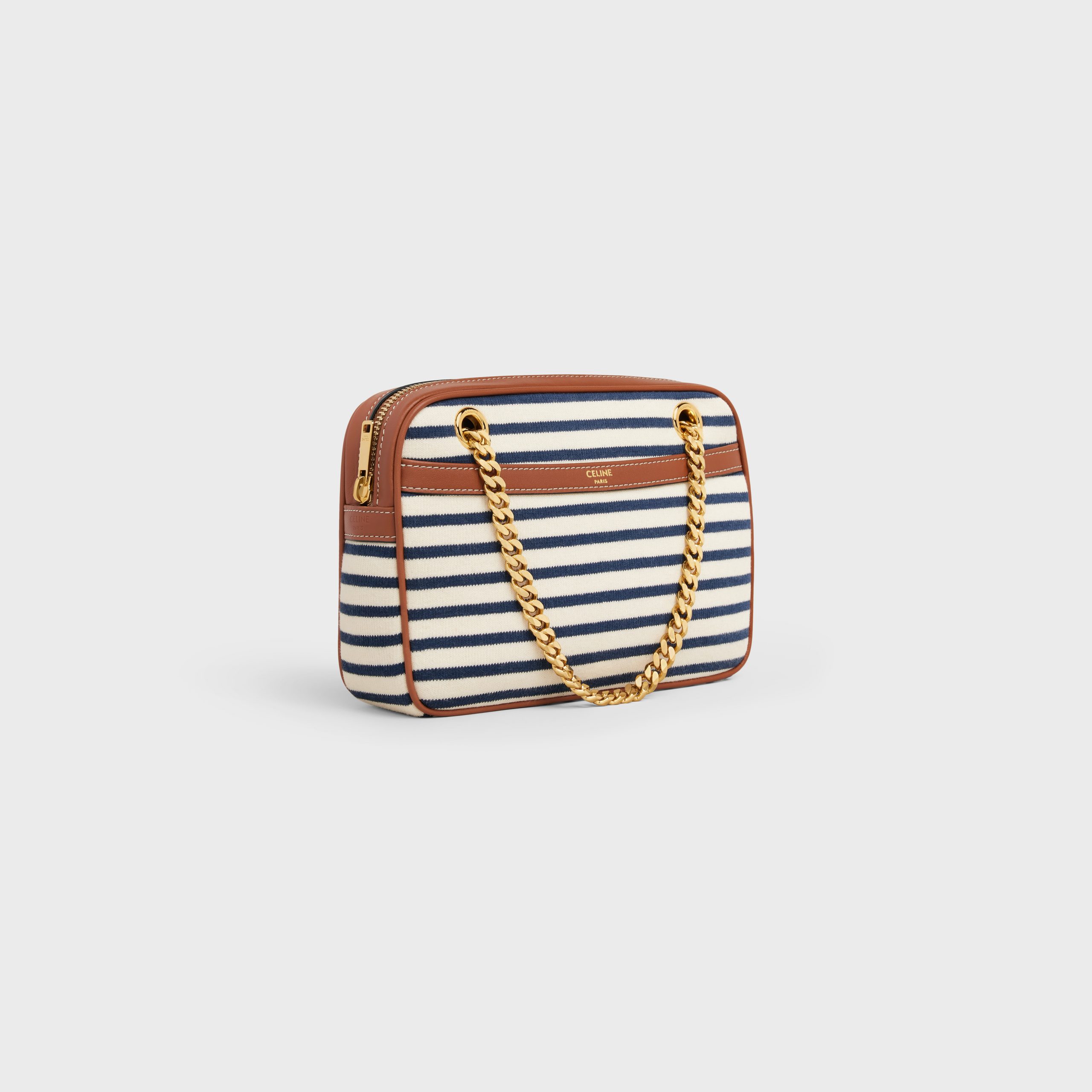 Celine Small Patapans In Striped Textile And Calfskin – Navy / Tan – 196252DKW.07AT