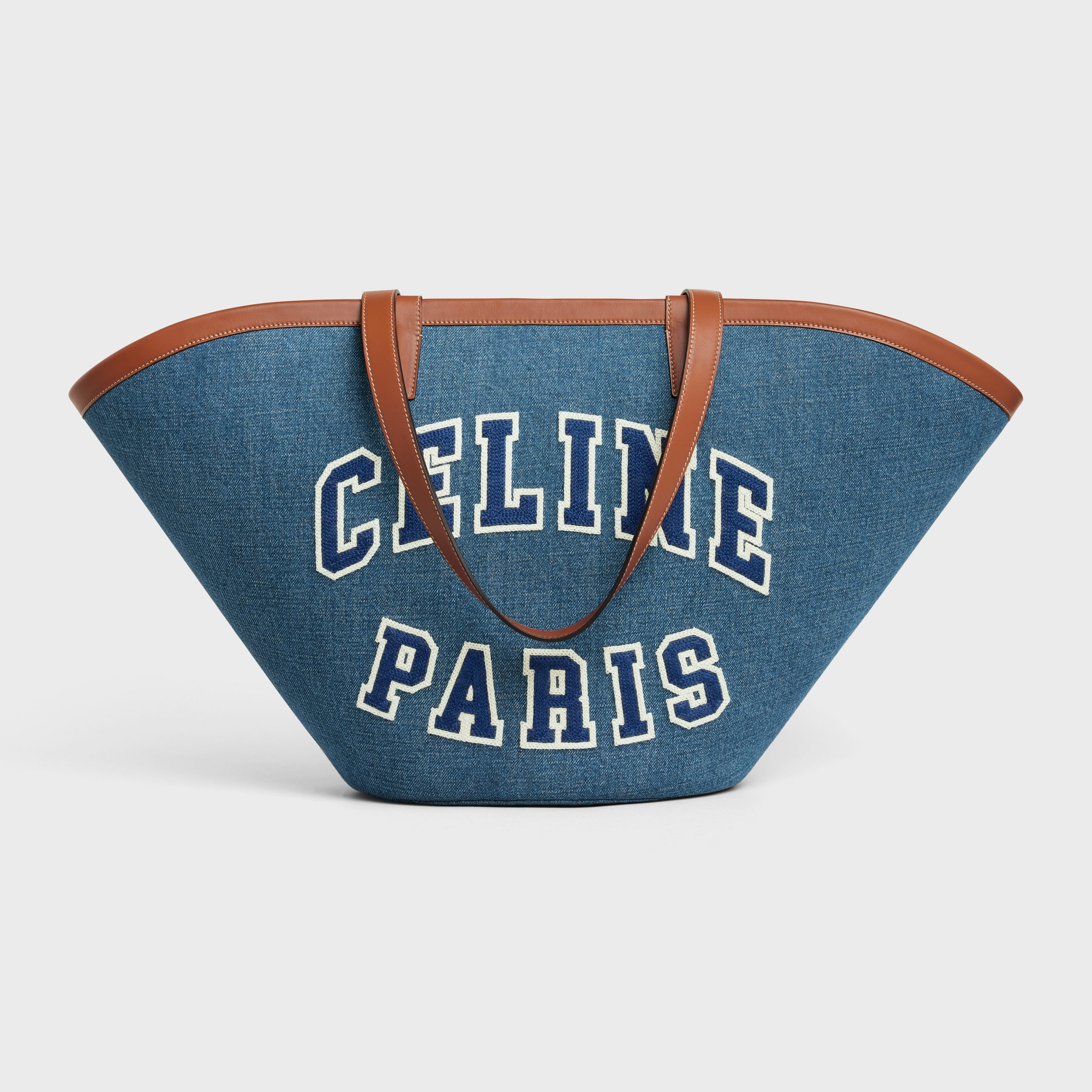 Celine Large Couffin In DENIM With Celine Paris AND CALFSKIN – Navy / Tan – 196262EF6.07AT