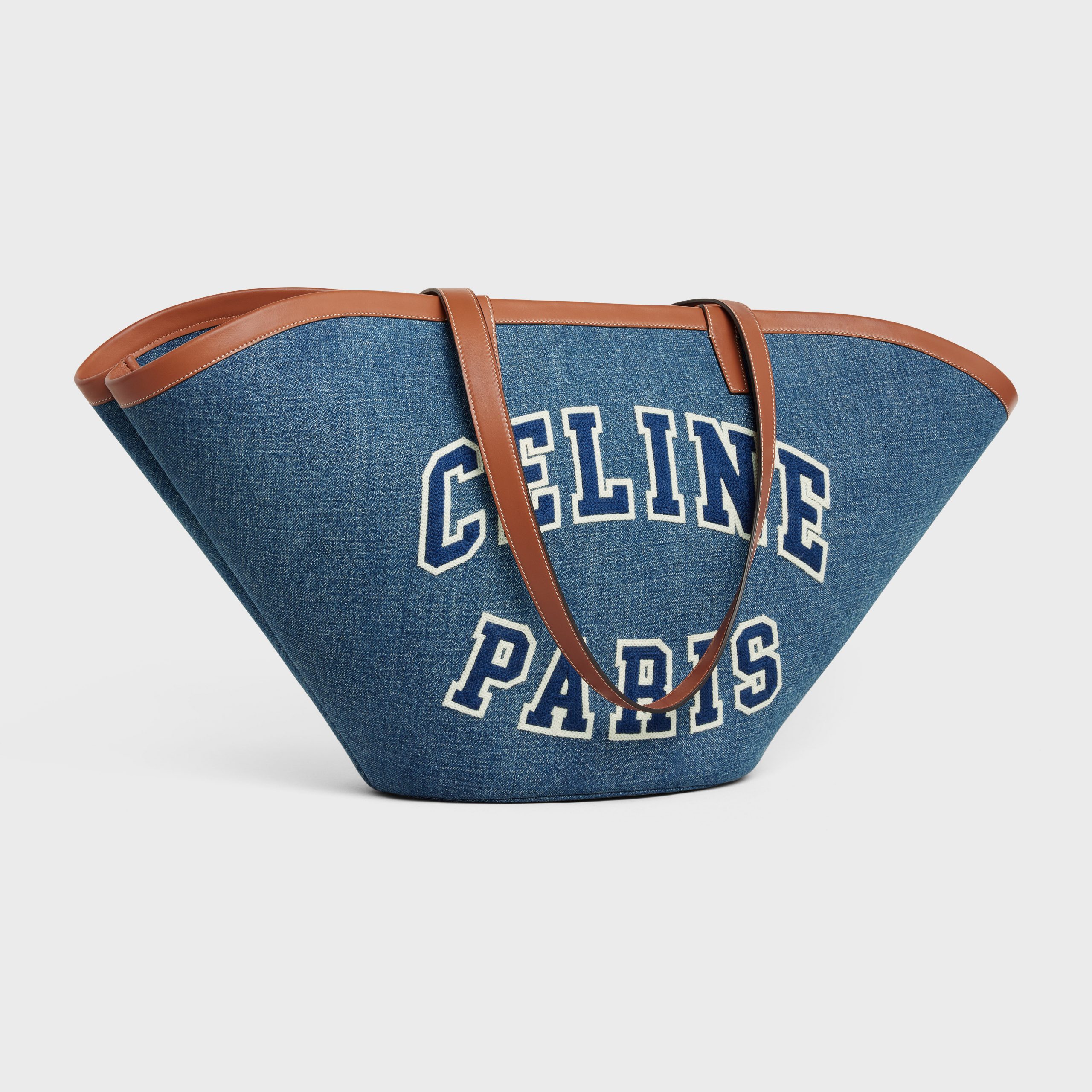 Celine Large Couffin In DENIM With Celine Paris AND CALFSKIN – Navy / Tan – 196262EF6.07AT