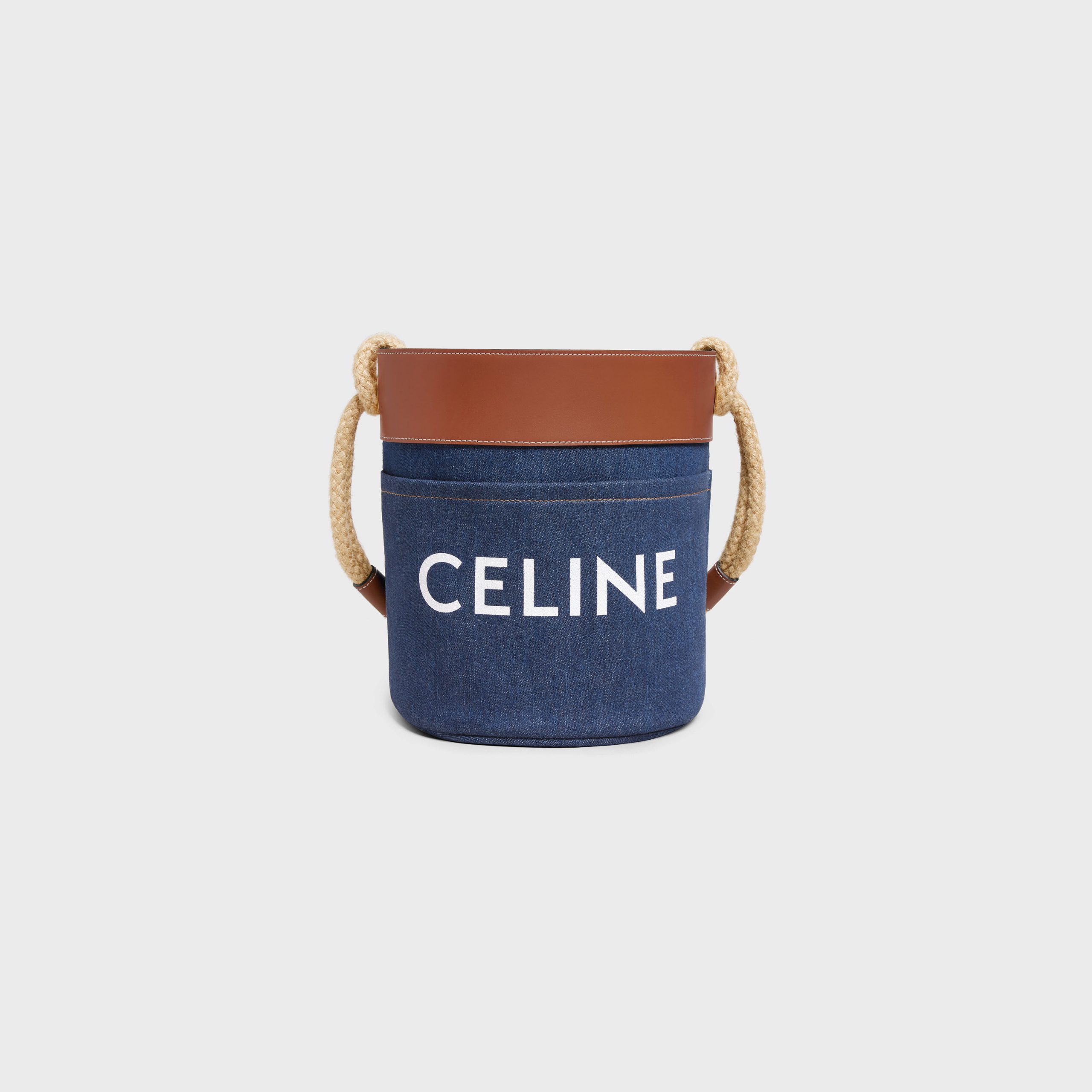 Celine Bucket Celine In Denim With Celine Print And Calfskin – Navy / Tan – 196272DJD.07AT