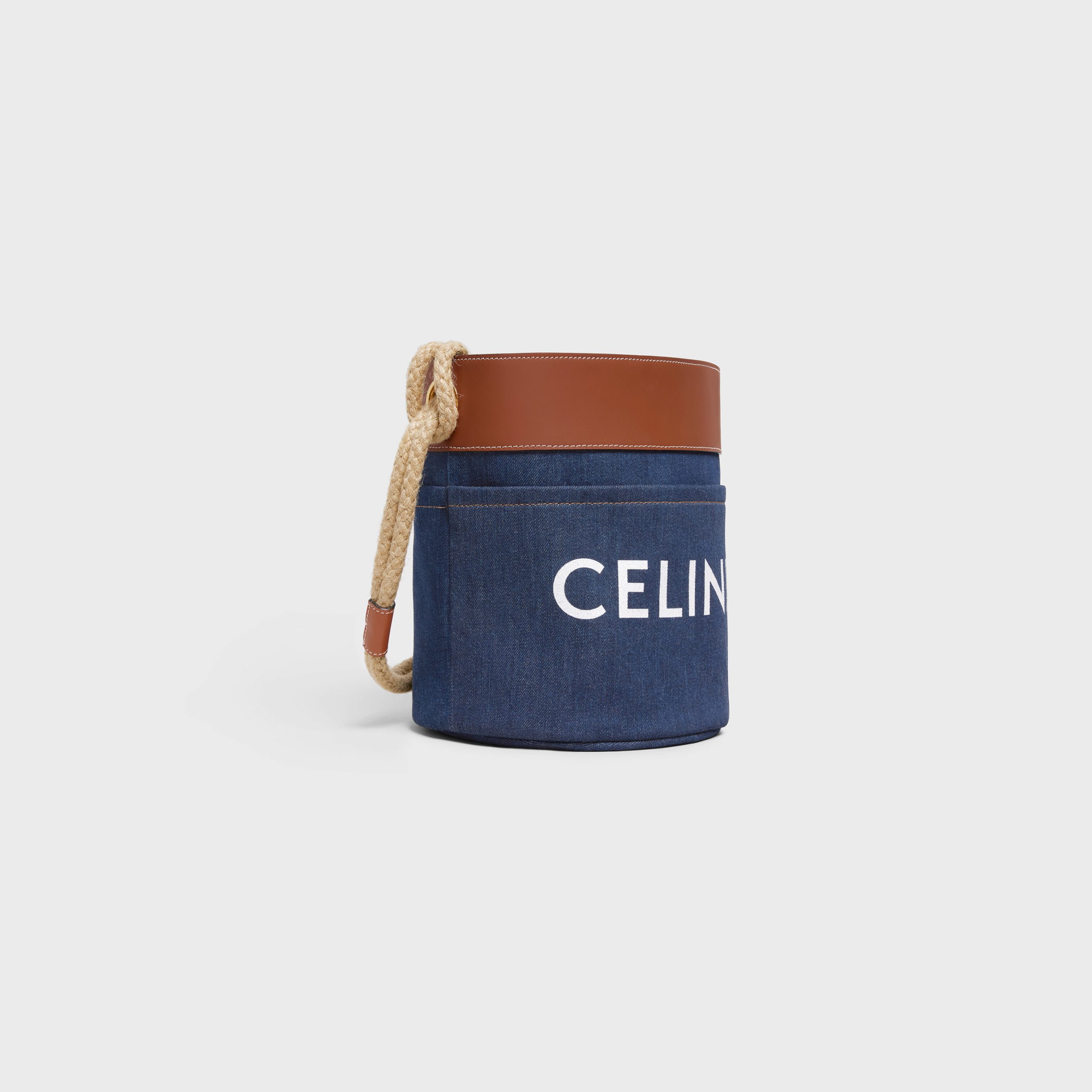 Celine Bucket Celine In Denim With Celine Print And Calfskin – Navy / Tan – 196272DJD.07AT