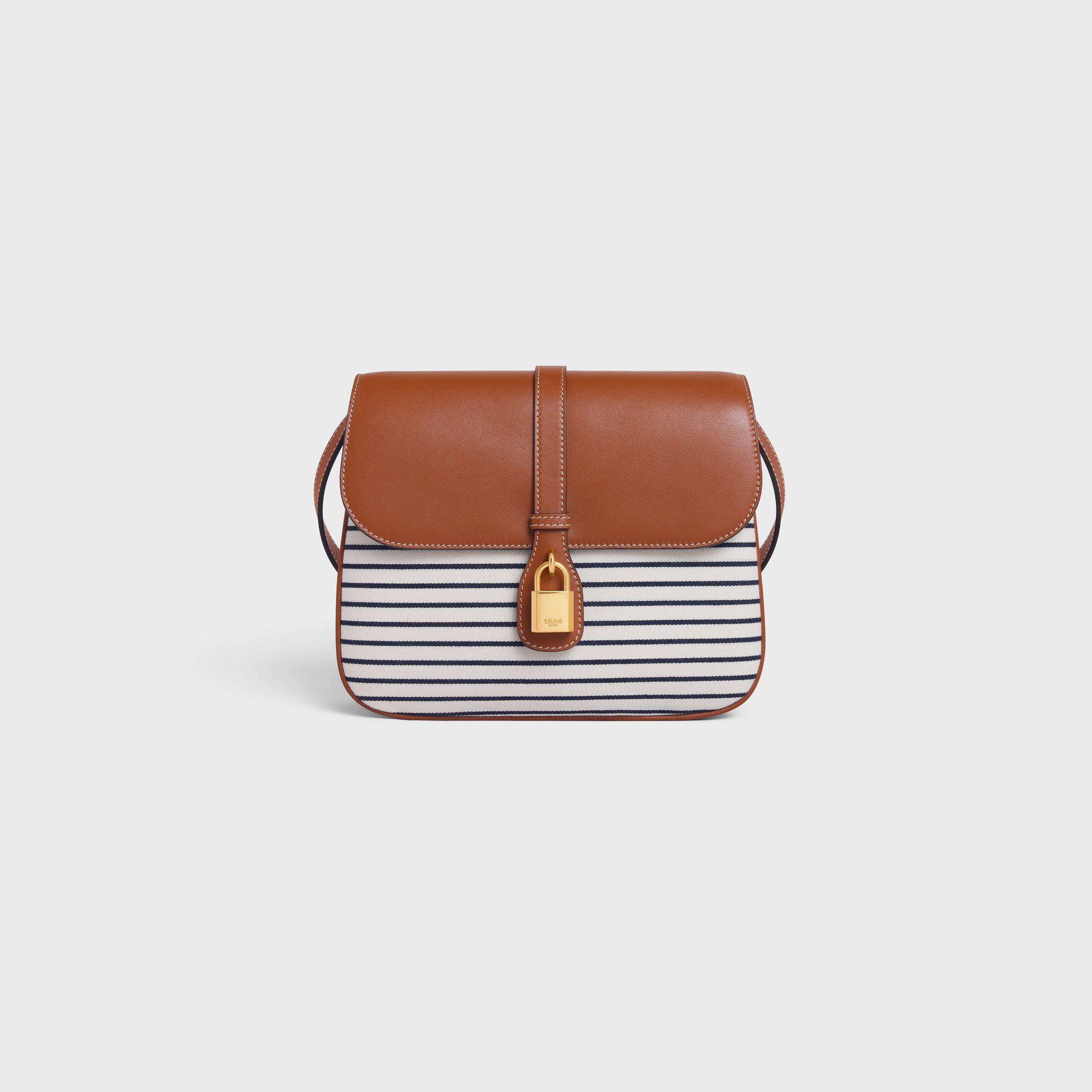 Celine Medium Tabou In Striped Textile And Calfskin – Navy / Tan – 196582DU1.07AT