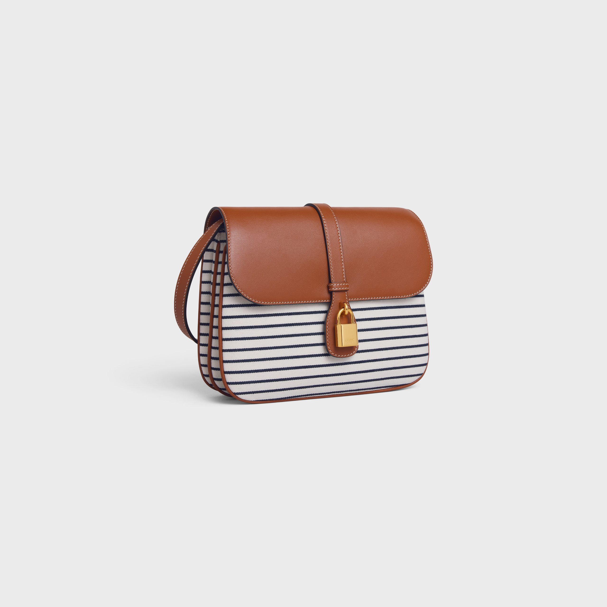 Celine Medium Tabou In Striped Textile And Calfskin – Navy / Tan – 196582DU1.07AT