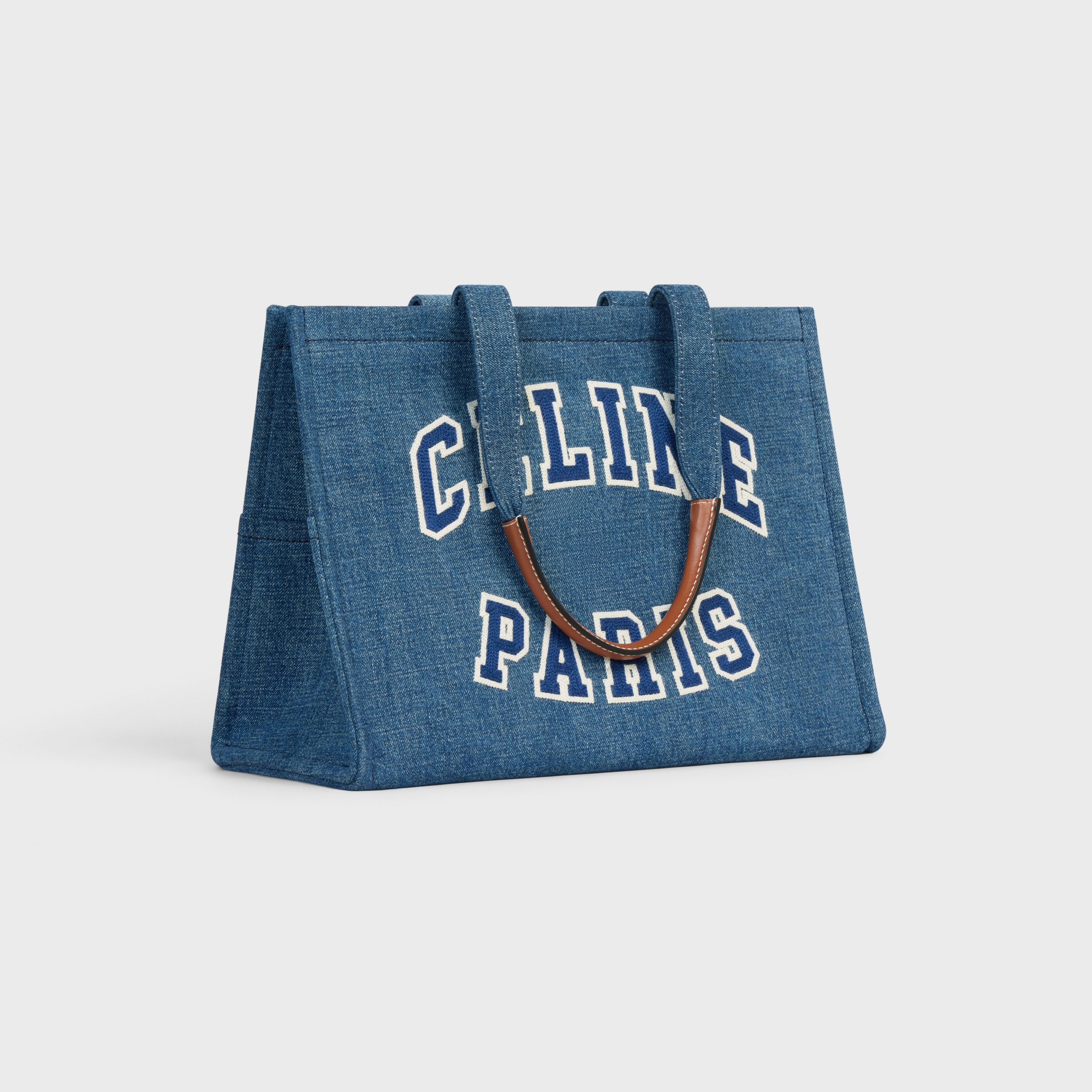 Celine Large Cabas Thais In DENIM With Celine Paris AND CALFSKIN – Navy / Tan – 196762EF7.07AT