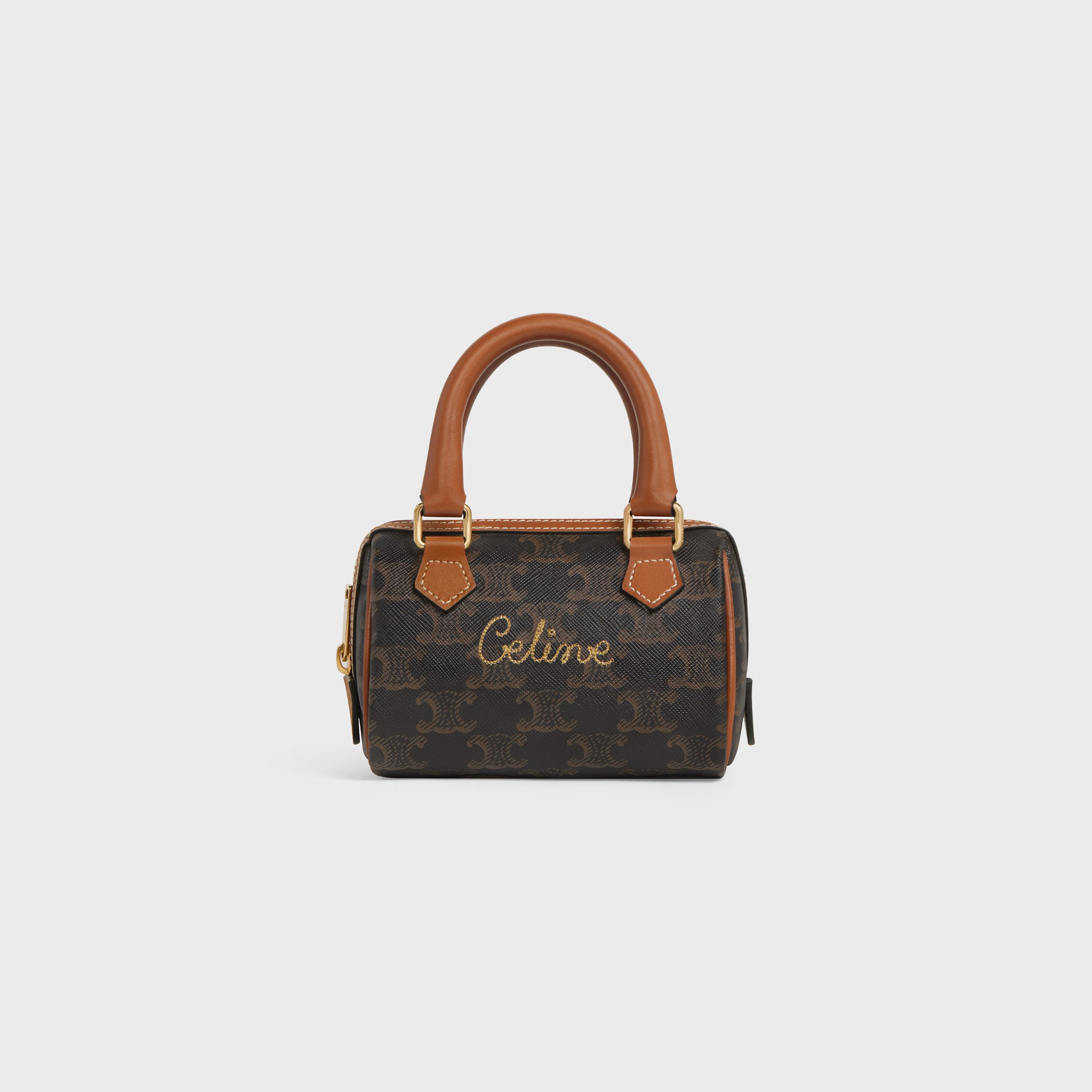 Celine Mini Boston Bag In Triomphe Canvas With Celine Cursive – Tan – 196892DHX.04LU