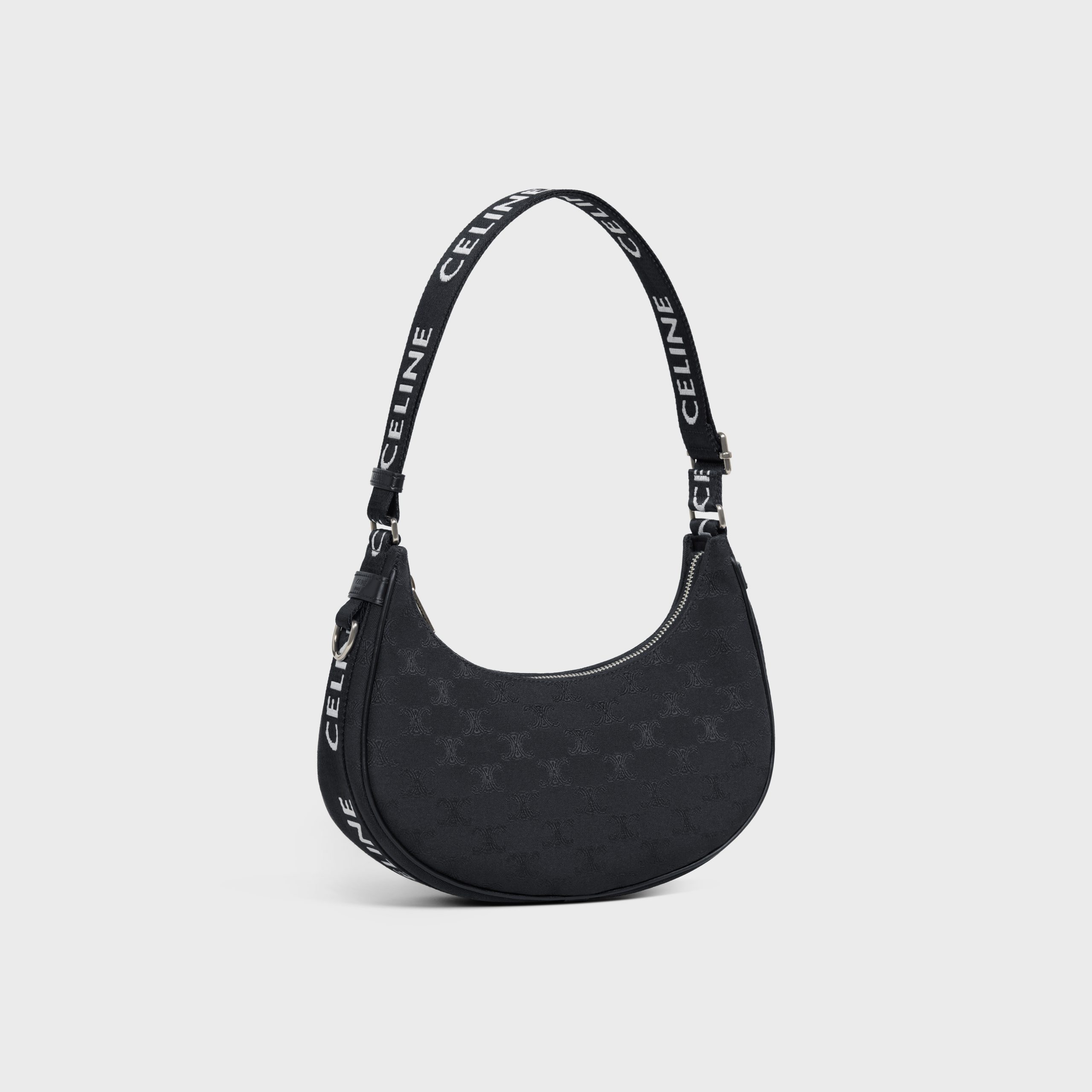 Celine Medium Ava Bag With Celine Strap In Triomphe Jacquard And Calfskin – Black – 196962DLM.38SI