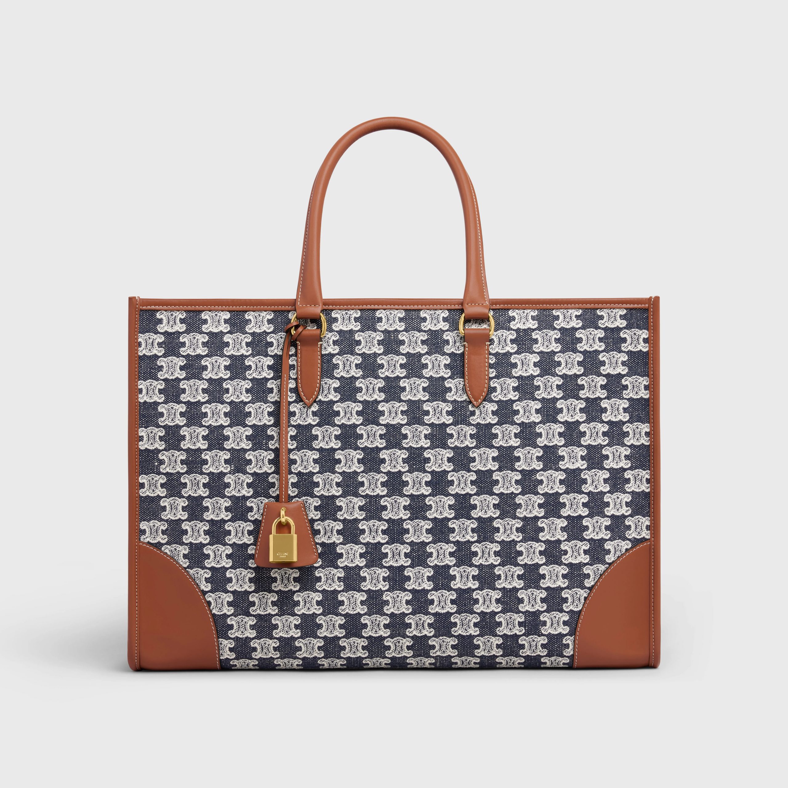 Celine Horizontal Cabas In Textile With Triomphe Embroidery And Calfskin – Navy Blue – 197002CS8.07OC
