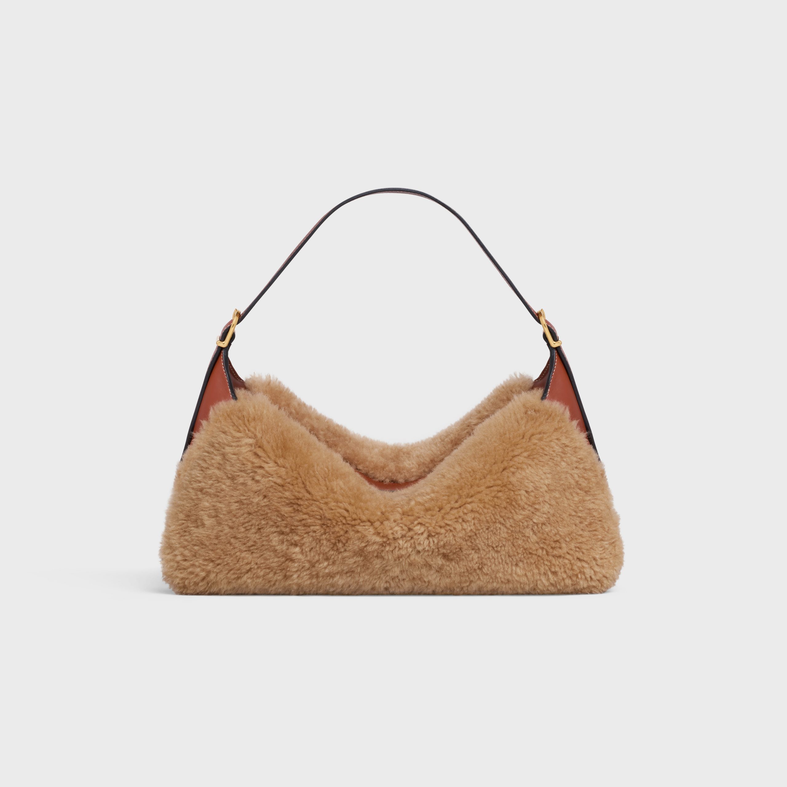 Celine MEDIUM ROMY In FLUFFY SHEARLING AND CALFSKIN – Beige – 197443DUJ.02BG