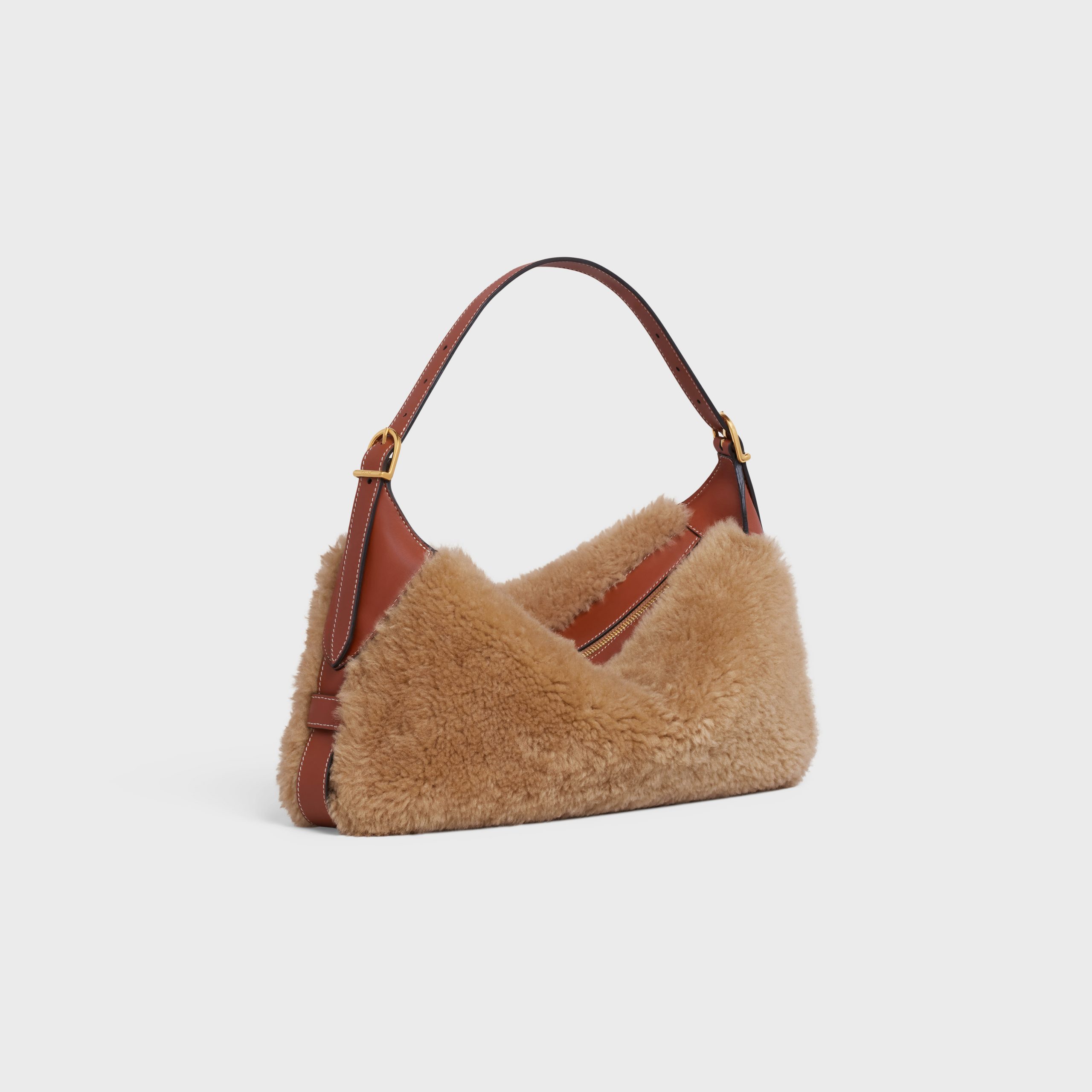 Celine MEDIUM ROMY In FLUFFY SHEARLING AND CALFSKIN – Beige – 197443DUJ.02BG