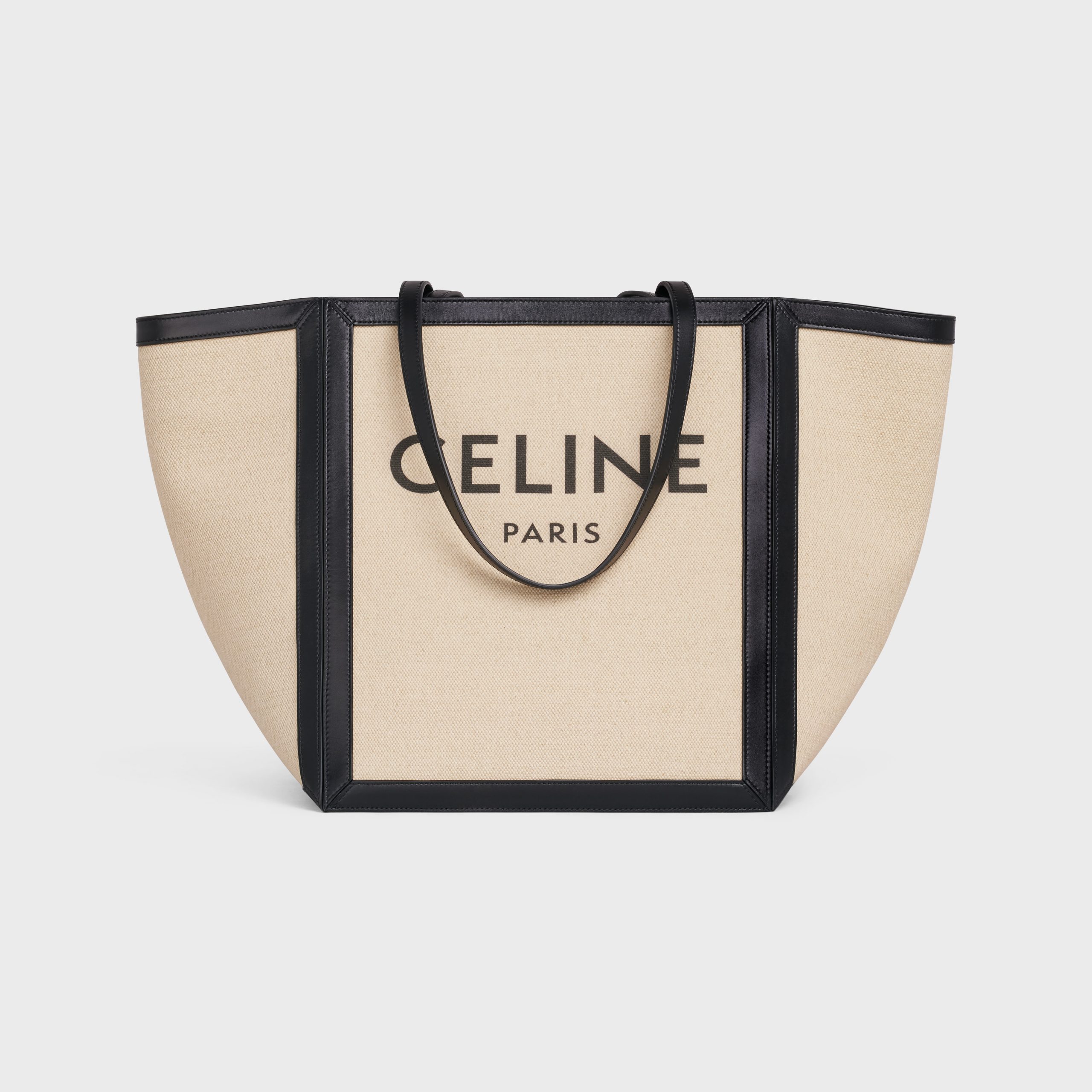 Celine LARGE SQUARE In Textile With CELINE Print & Calfskin – Vanilla / Black – 197532DPD.01VK