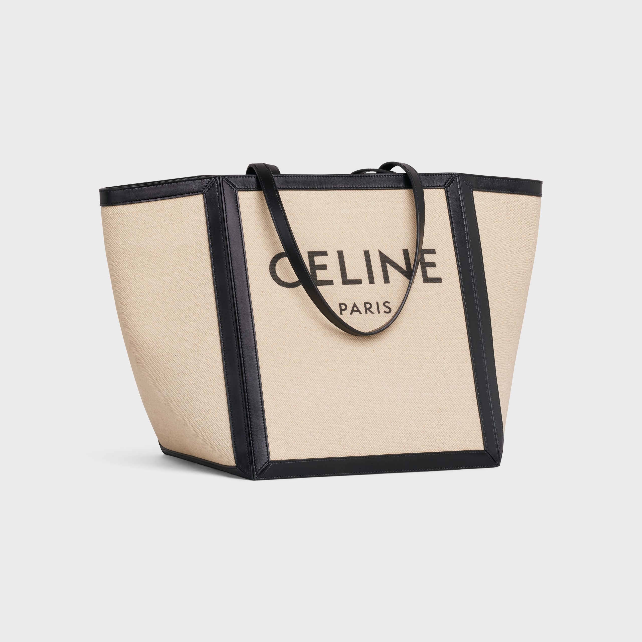 Celine LARGE SQUARE In Textile With CELINE Print & Calfskin – Vanilla / Black – 197532DPD.01VK