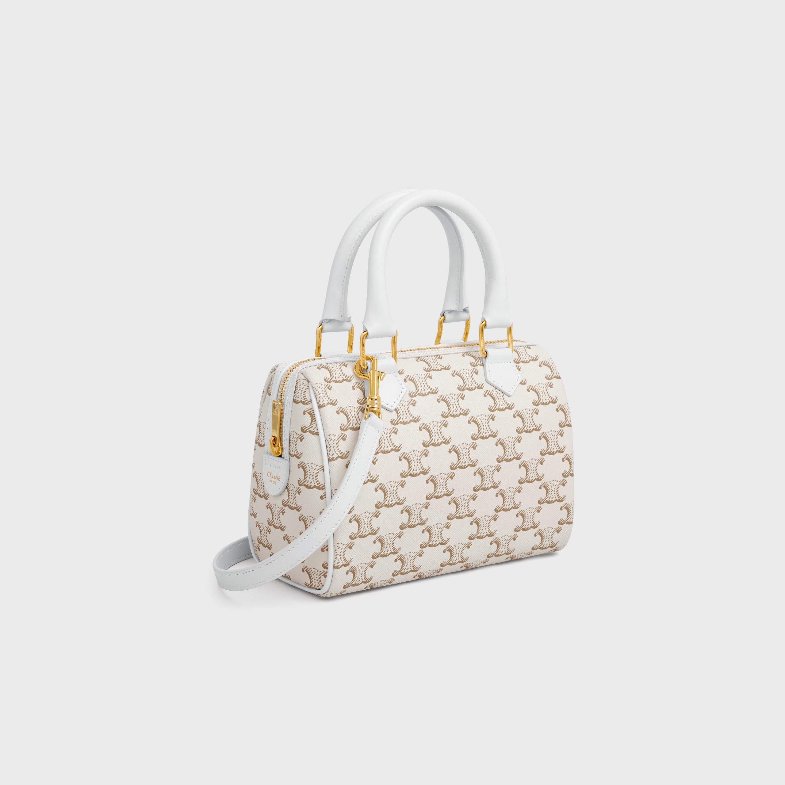 Celine SMALL BOSTON In Triomphe Canvas And Calfskin – White / White – 197582CHI.01WW