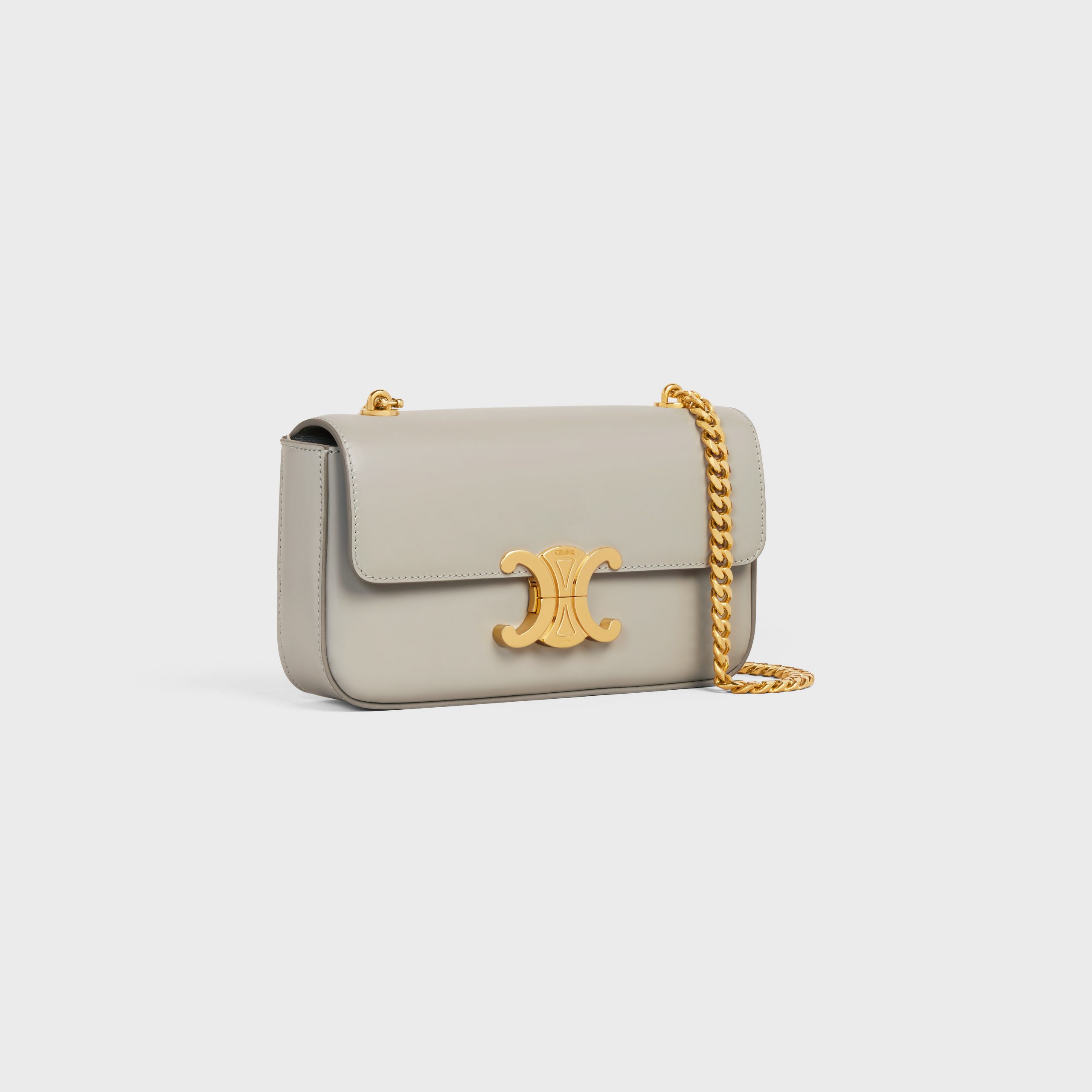 Celine CHAIN SHOULDER BAG Triomphe In Shiny Calfskin – Pale Grey – 197993BF4.10PY