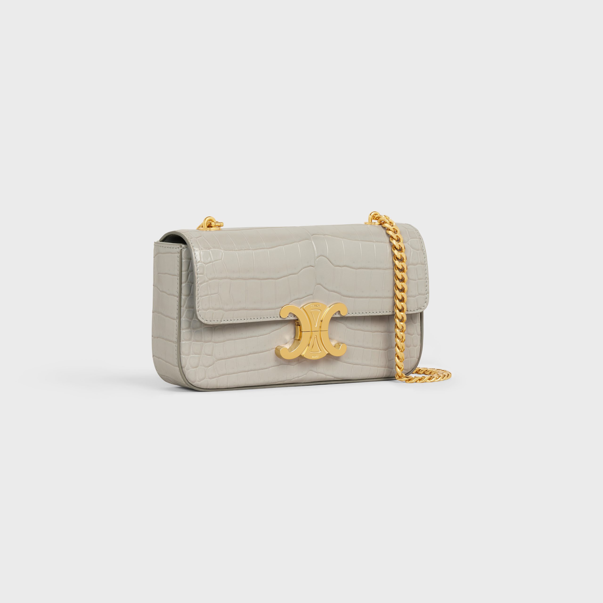 Celine CHAIN SHOULDER BAG Triomphe In Crocodile – Pale Grey – 197994BF6.10PY