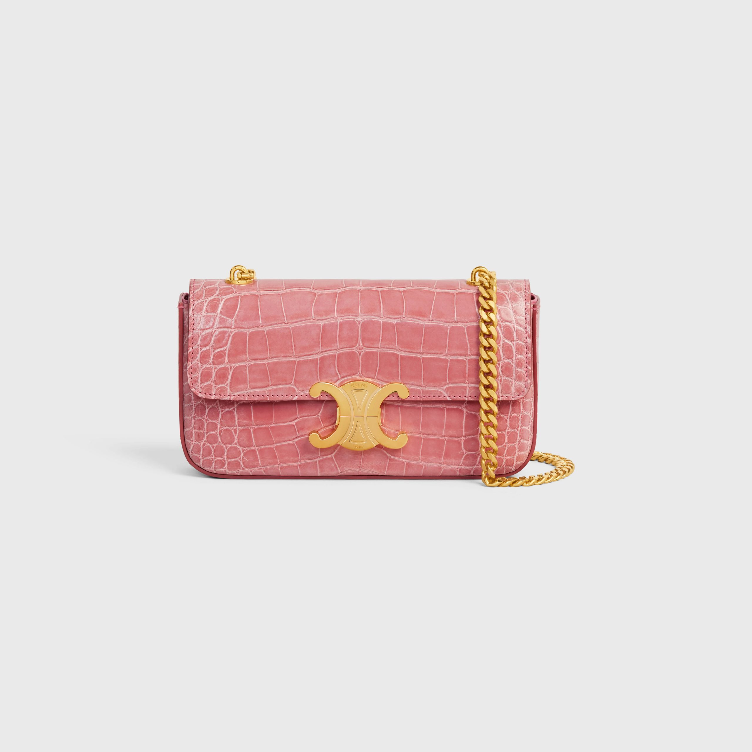 Celine CHAIN SHOULDER BAG Triomphe In Crocodile – Pink – 197994BF6.25PI