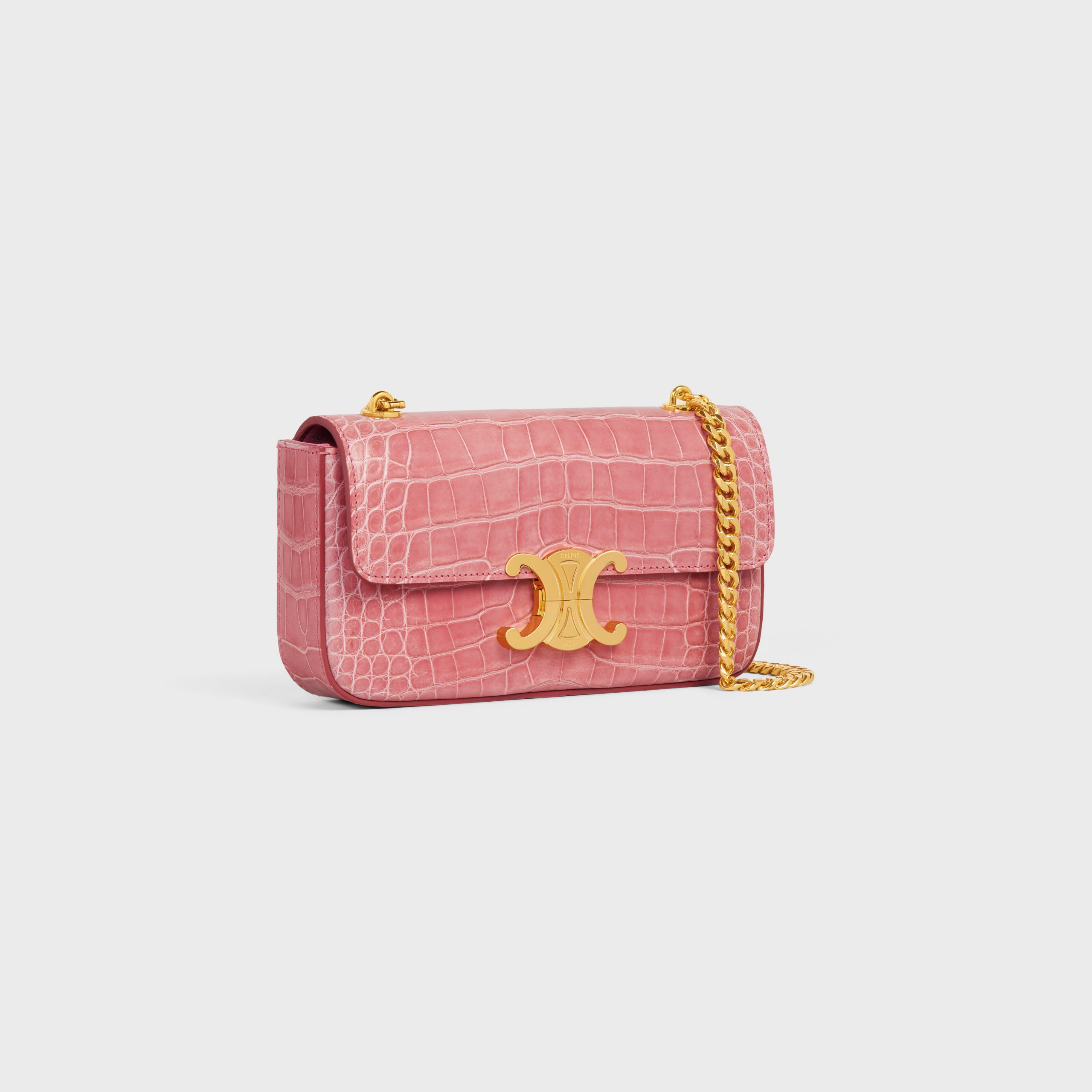 Celine CHAIN SHOULDER BAG Triomphe In Crocodile – Pink – 197994BF6.25PI