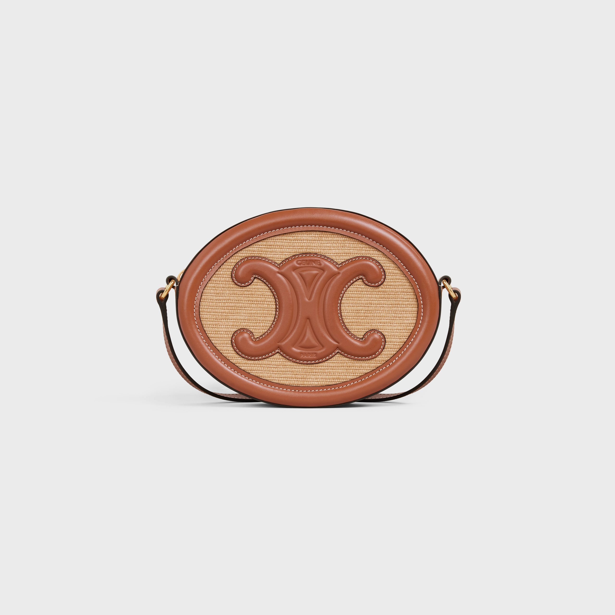 Celine OVAL BAG CUIR TRIOMPHE In Textile And Calfskin – Natural / Tan – 198602DU8.02NT