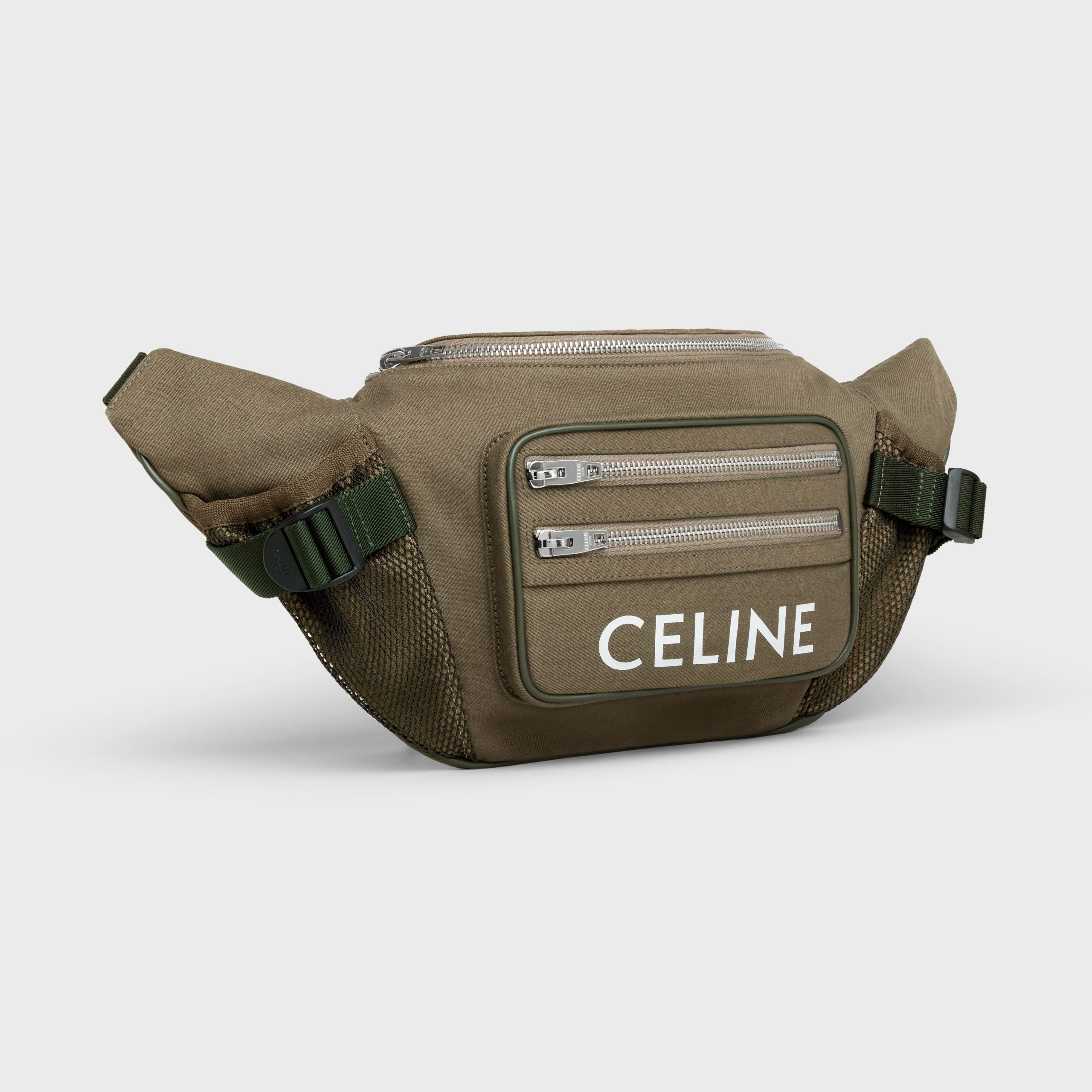 Celine LARGE ZIPPED BELT BAG TREKKING In Cotton Gabardine With Celine Print – Khaki – 198682DO8.15KH