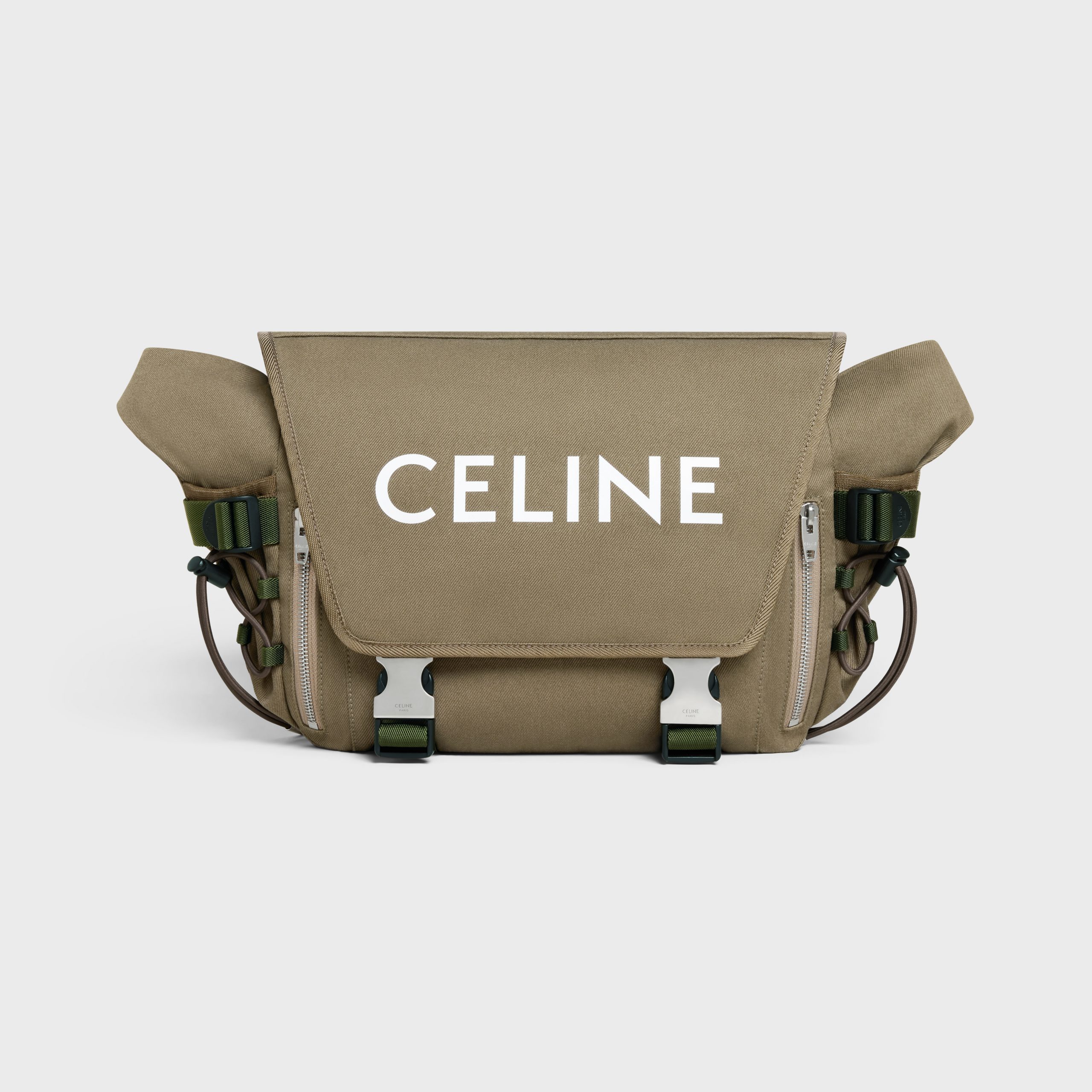 Celine MEDIUM MESSENGER TREKKING In Cotton Gabardine With Celine Print – Khaki – 198692DO8.15KH