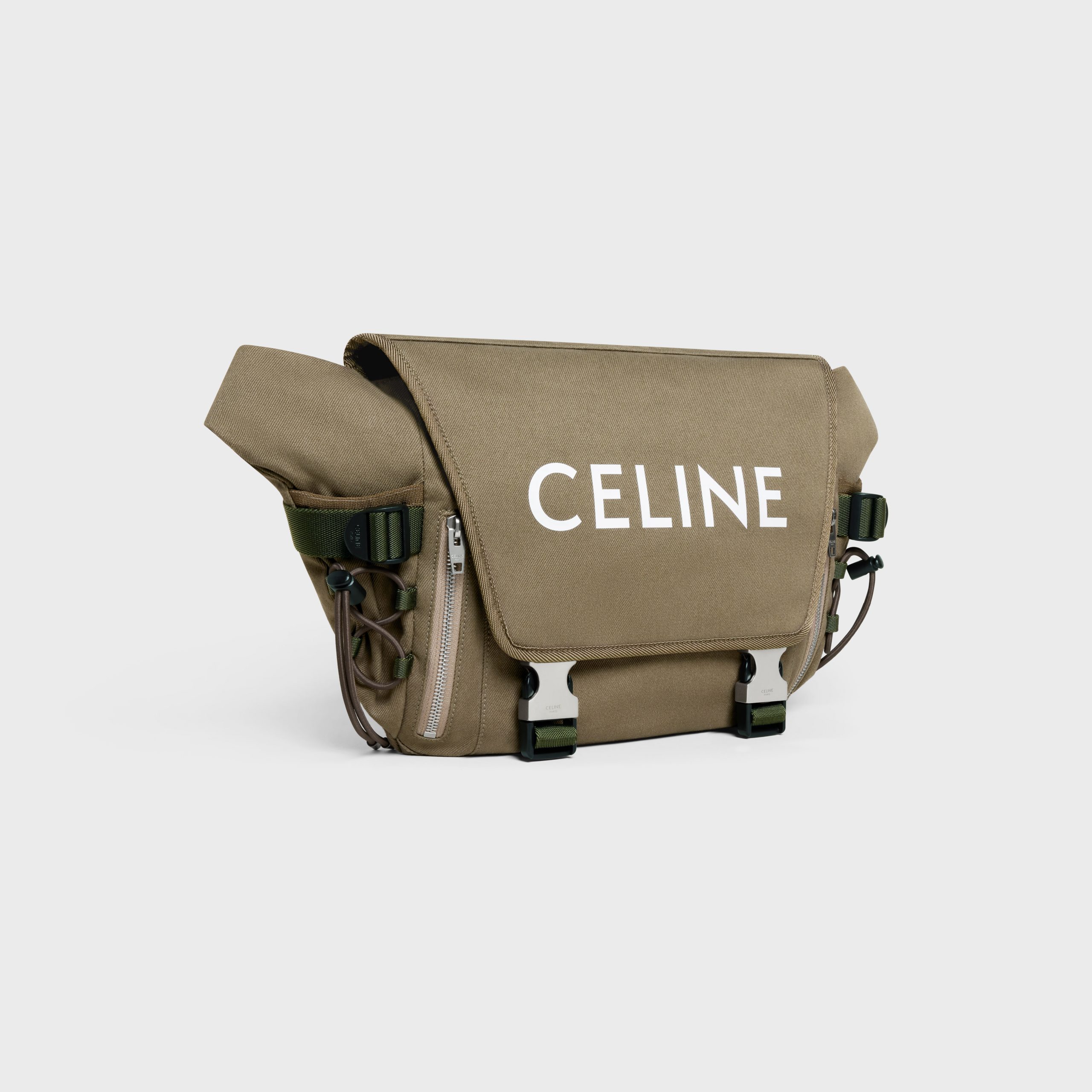 Celine MEDIUM MESSENGER TREKKING In Cotton Gabardine With Celine Print – Khaki – 198692DO8.15KH