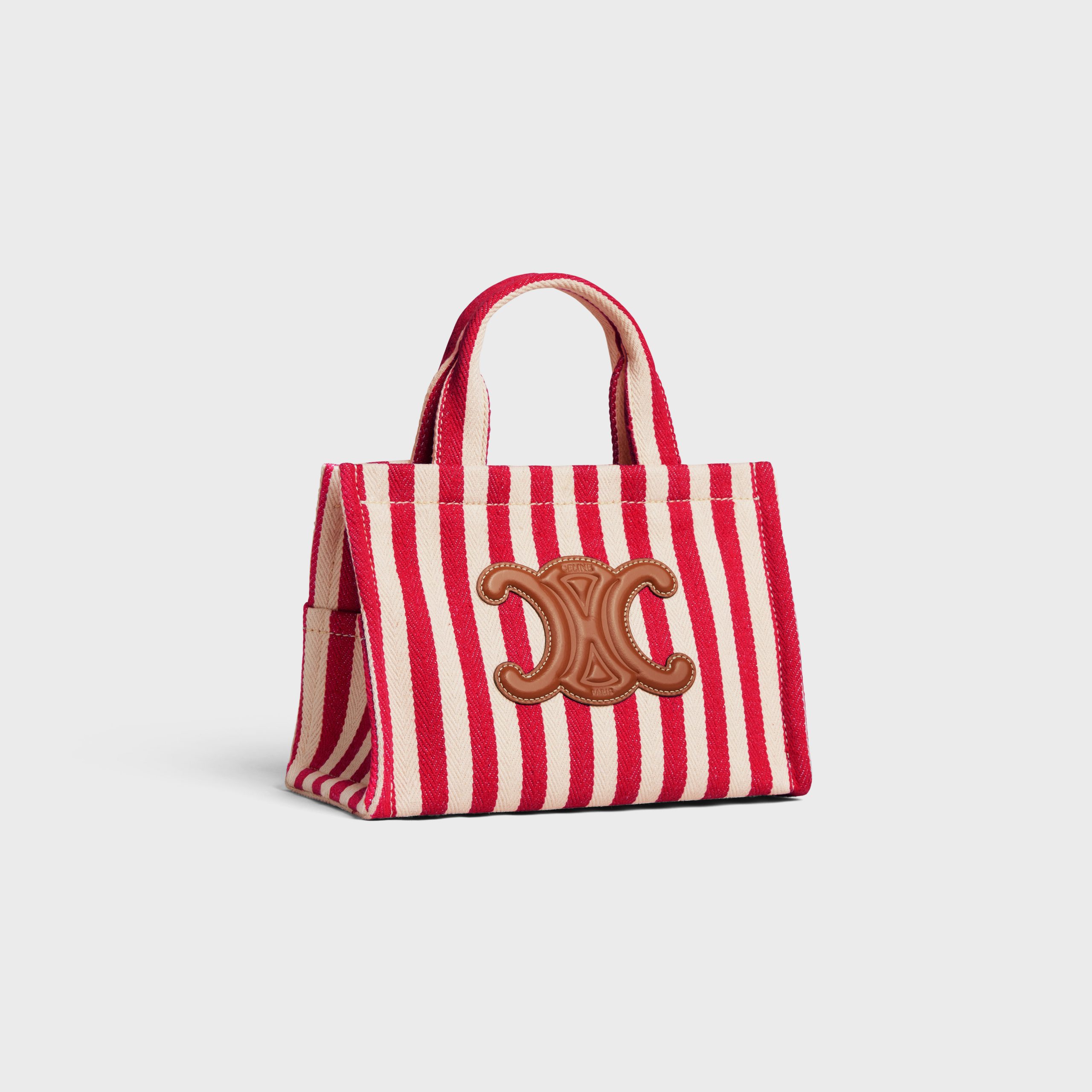 Celine Small Cabas Thais In STRIPED TEXTILE AND CALFSKIN – Natural / Red – 199162ECB.27NR