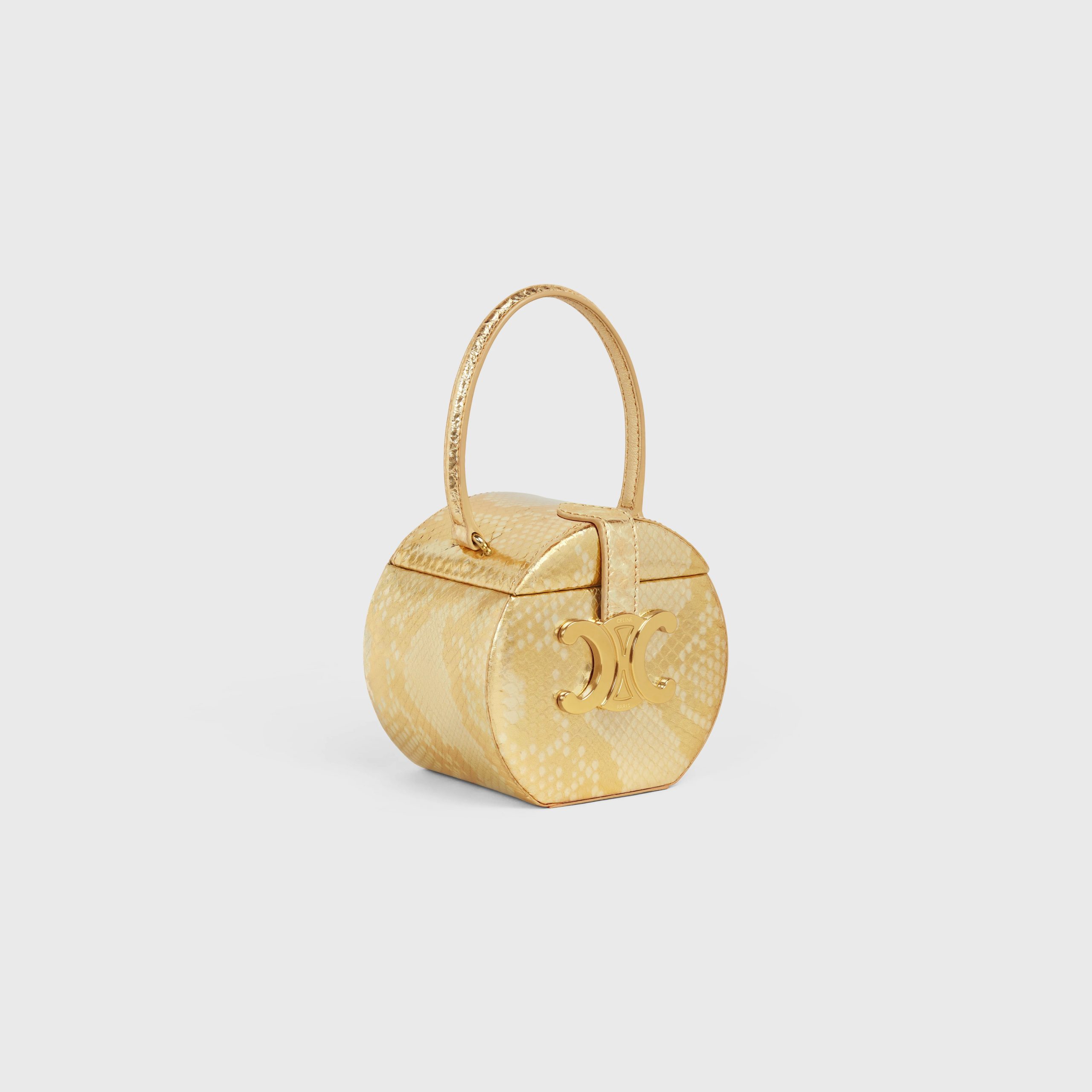 Celine Round Box Triomphe In PYTHON – Gold – 199304EFF.35OR