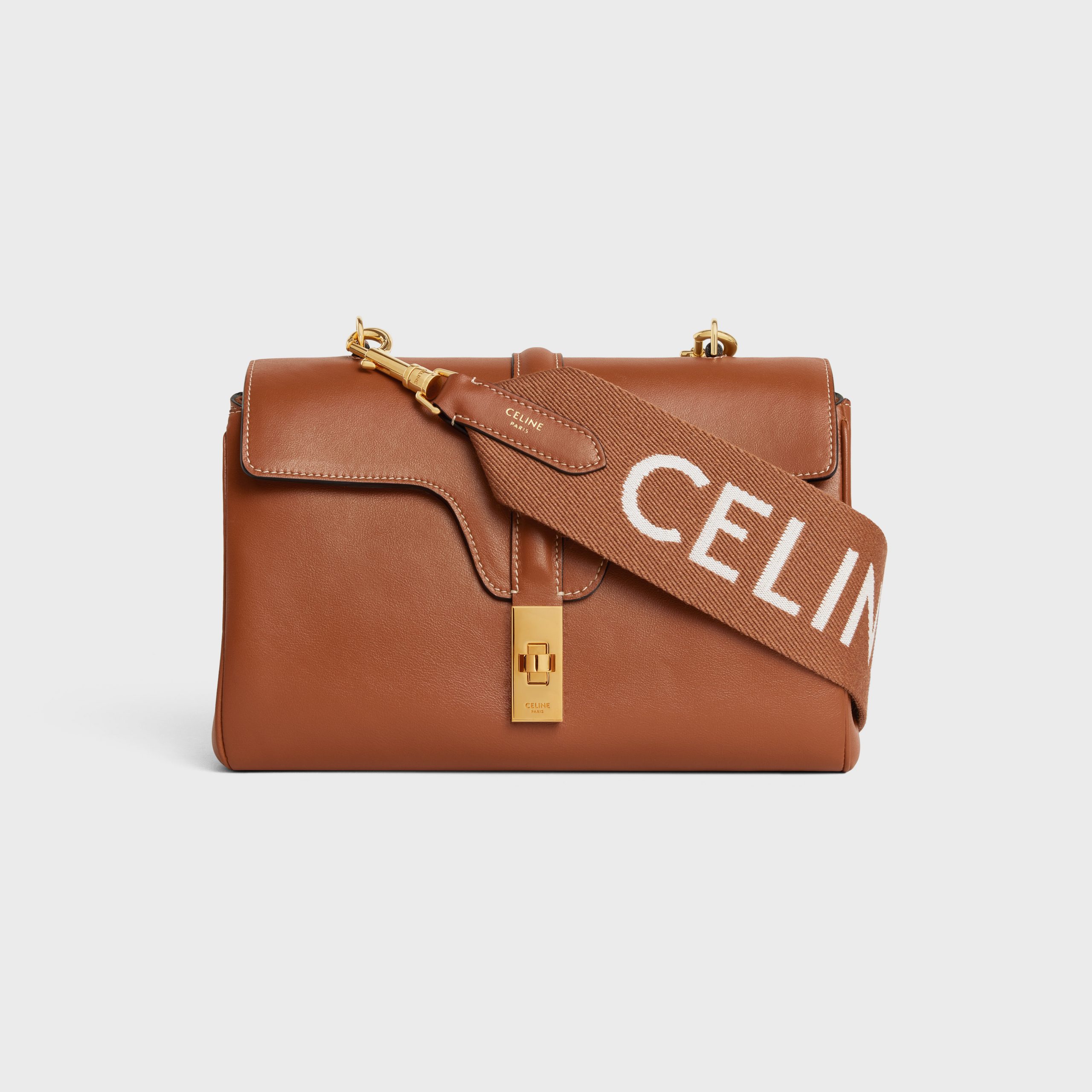 Celine Long Strap In Wool With Celine Jacquard – Tan/white – 49S012AEP.04LV