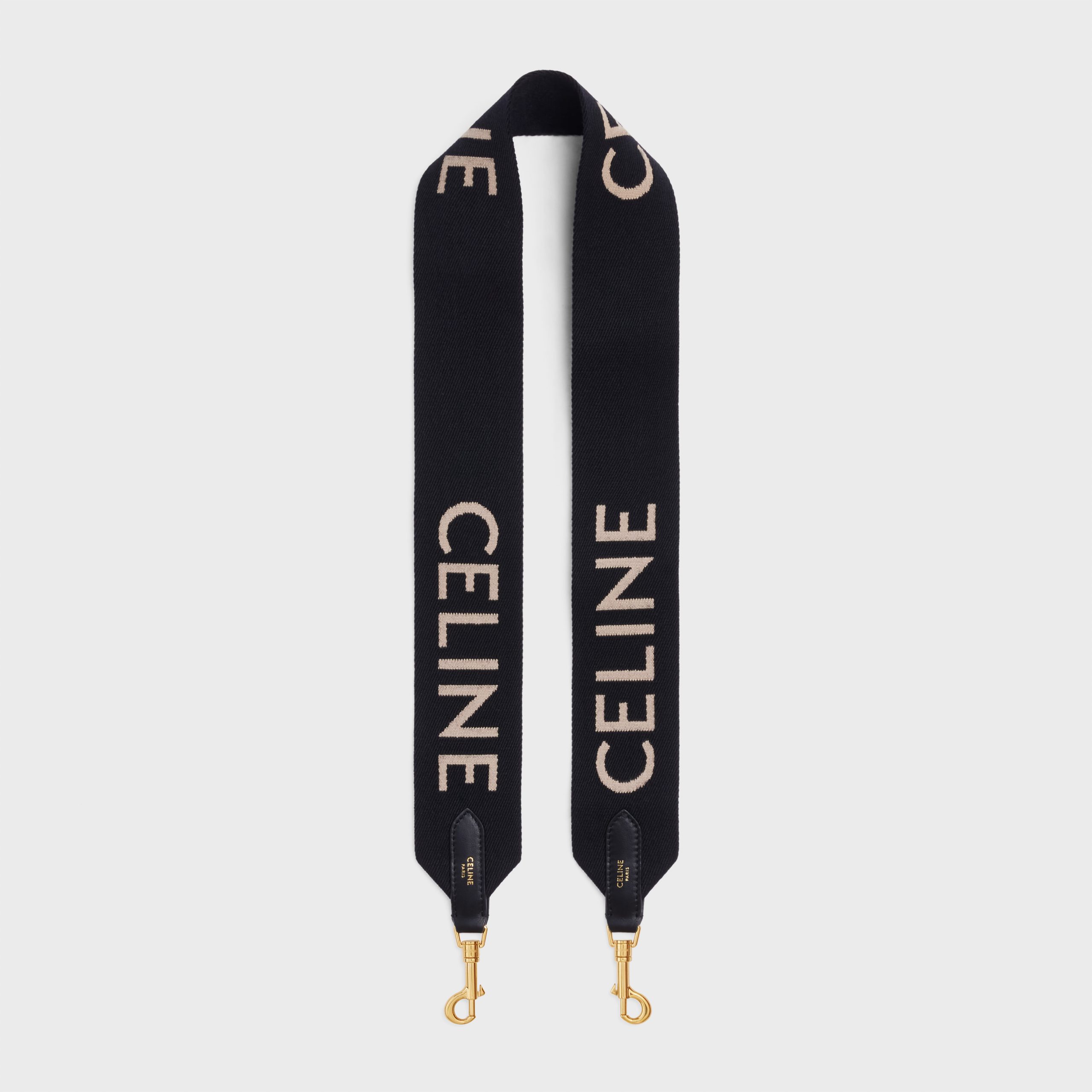 Celine LONG STRAP IN WOOL WITH CELINE JACQUARD – Black / White – 49S012AEP.38AW