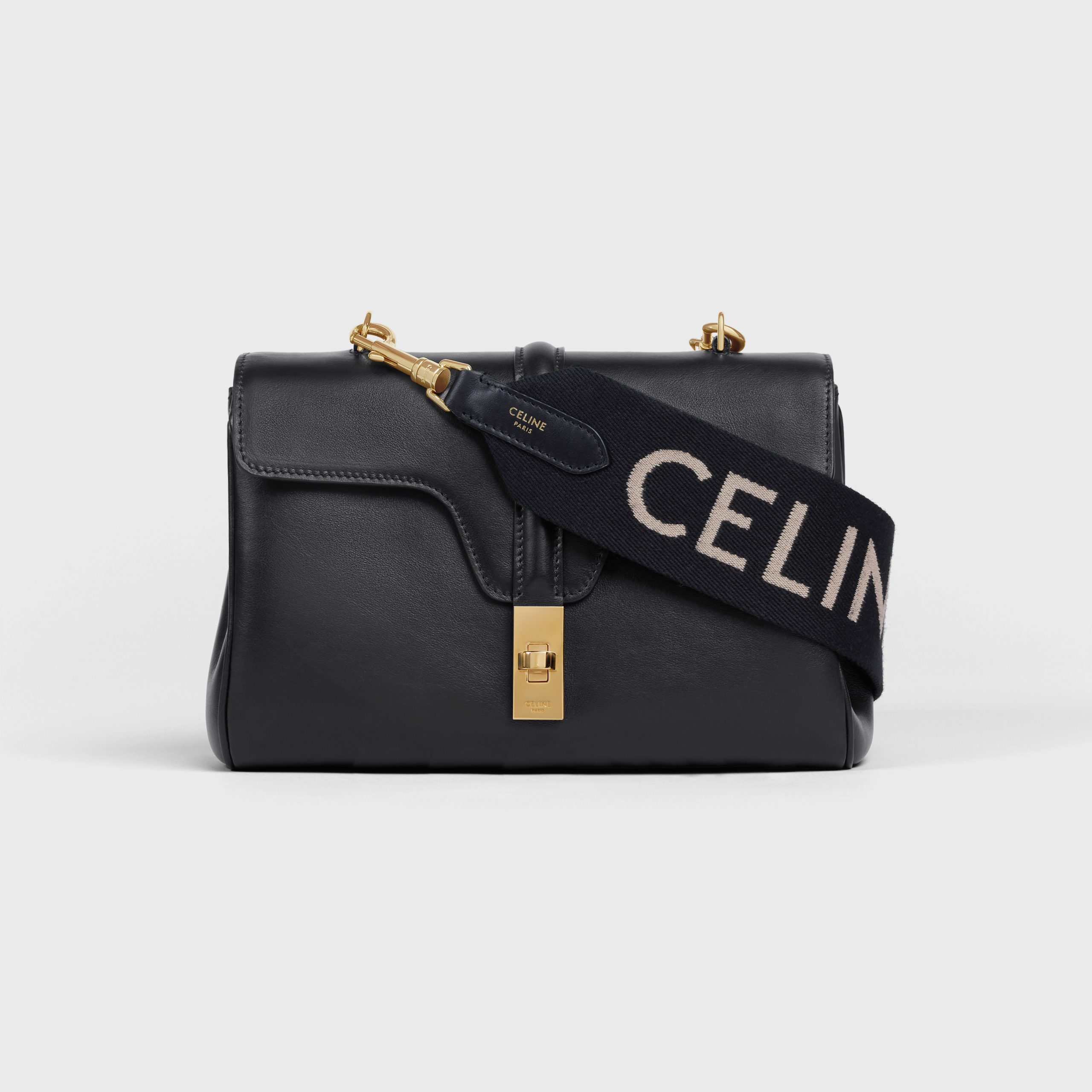 Celine LONG STRAP IN WOOL WITH CELINE JACQUARD – Black / White – 49S012AEP.38AW