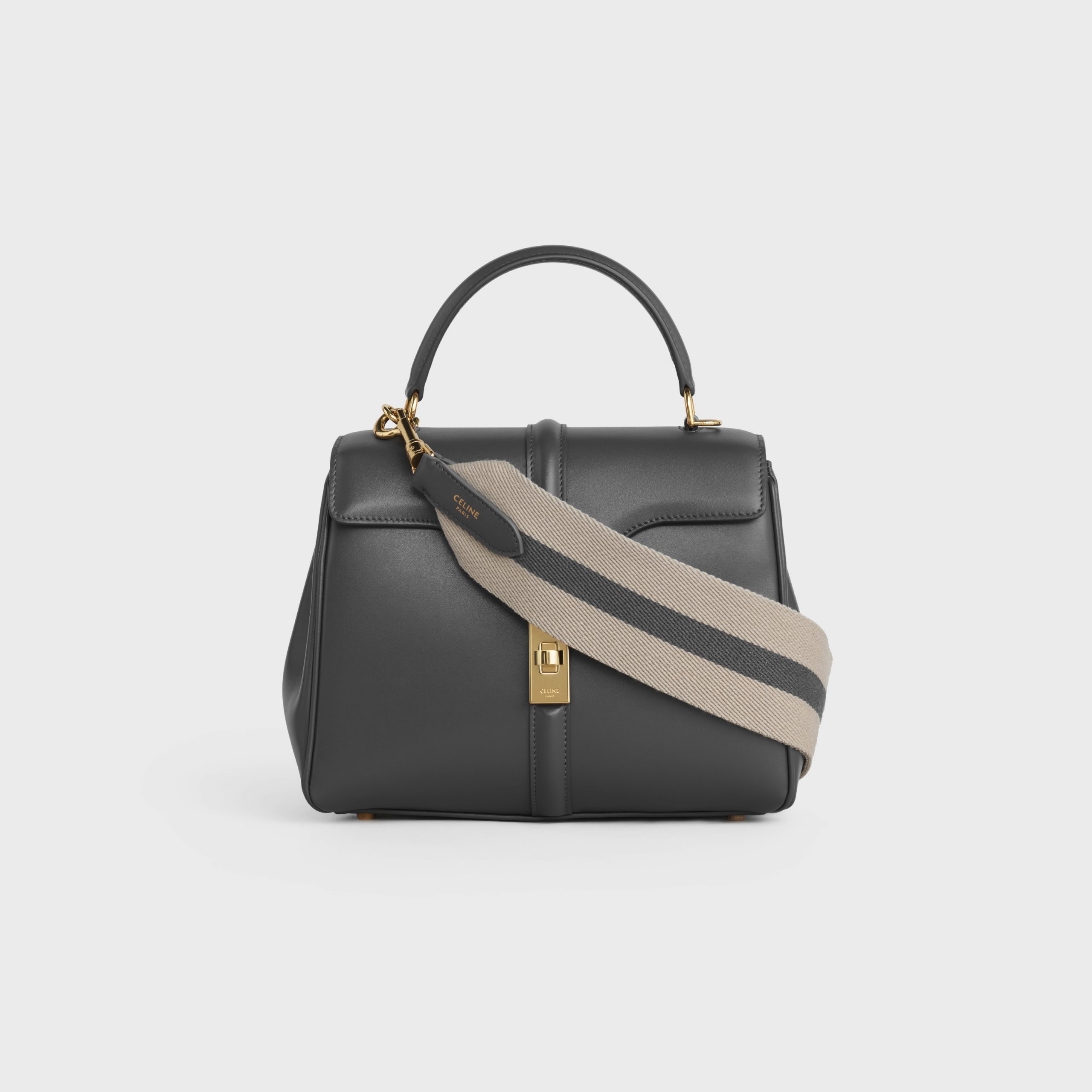 Celine Short Strap In Textile And Calfskin – Natural / Grey – 49S022ADA.02TG