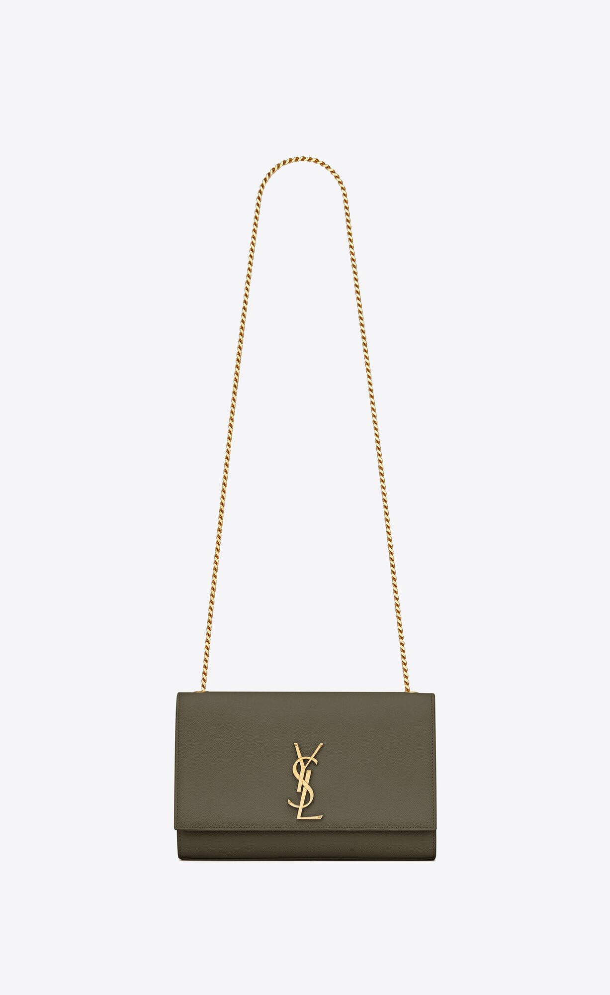 Saint Laurent Kate Medium Chain Bag In Grain De Poudre Embossed Leather – Grey Khaki – 364021BOW0W1229