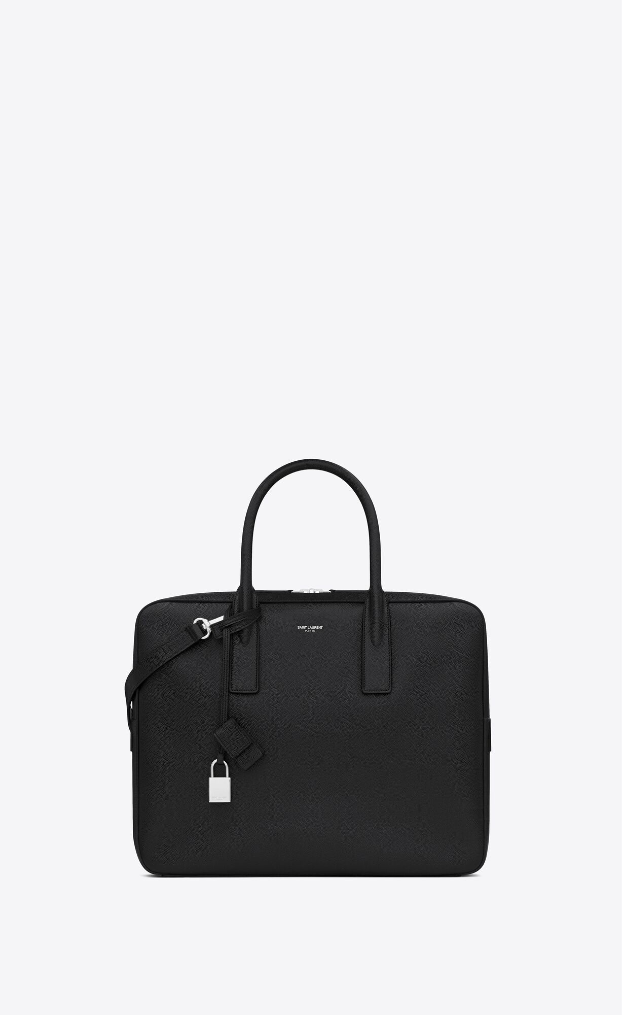 Saint Laurent Museum Small Flat Briefcase In Black Textured Leather – Black – 377865BTY0N1000