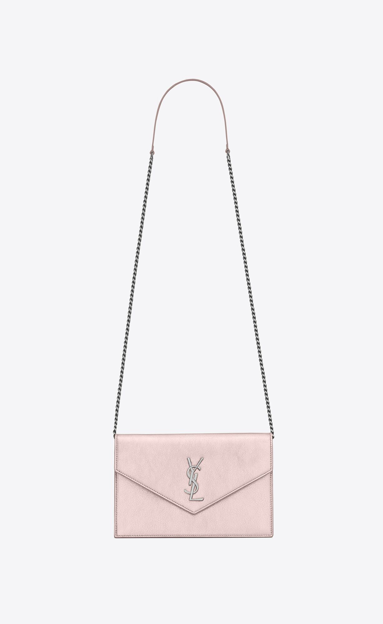 Saint Laurent Envelope Chain Wallet In Metallized Leather – Or Rose – 402031AAAGJ5632
