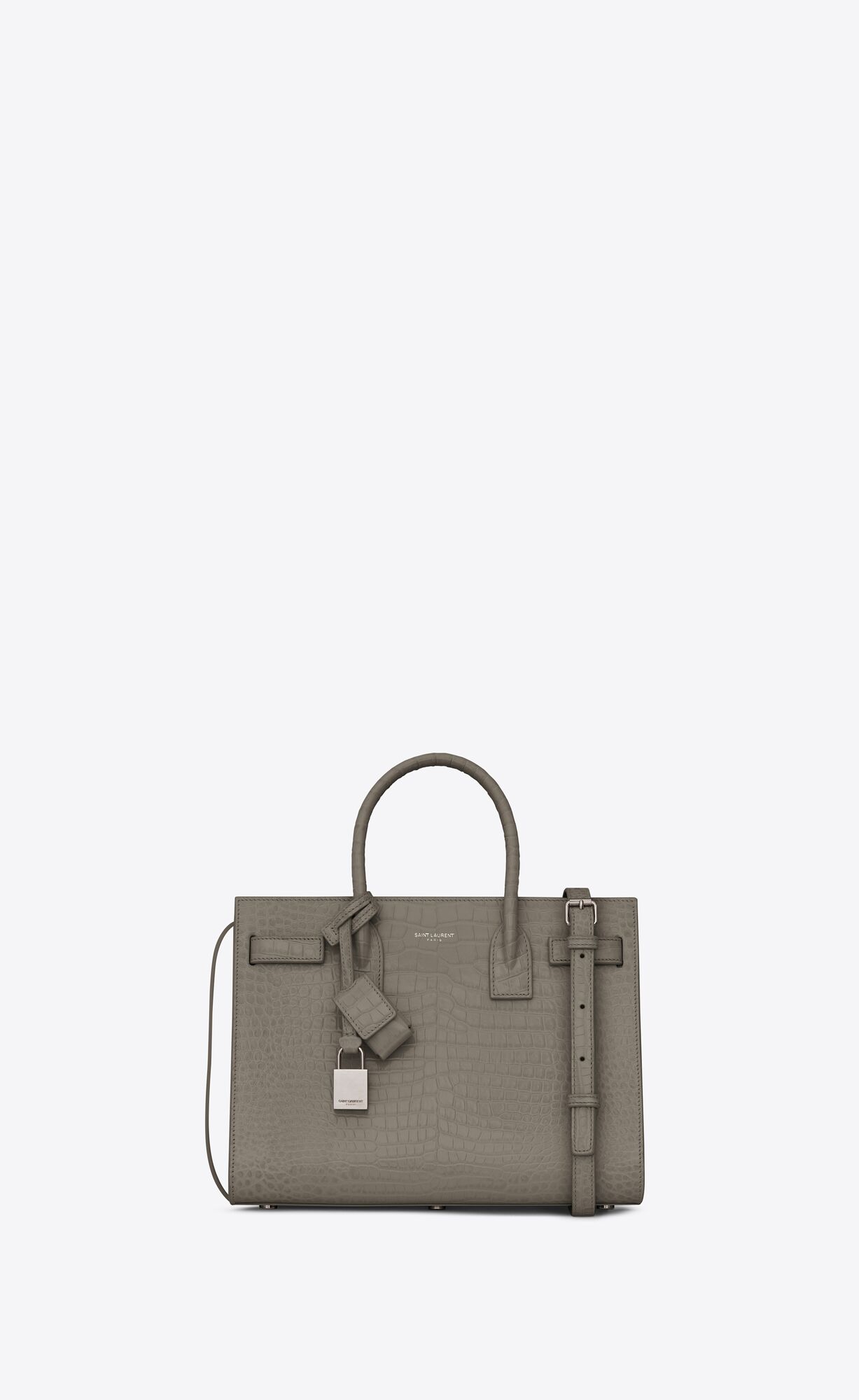 Saint Laurent Classic Sac De Jour Baby In Crocodile-embossed Shiny Leather – Stone Grey – 421863DND1E1424