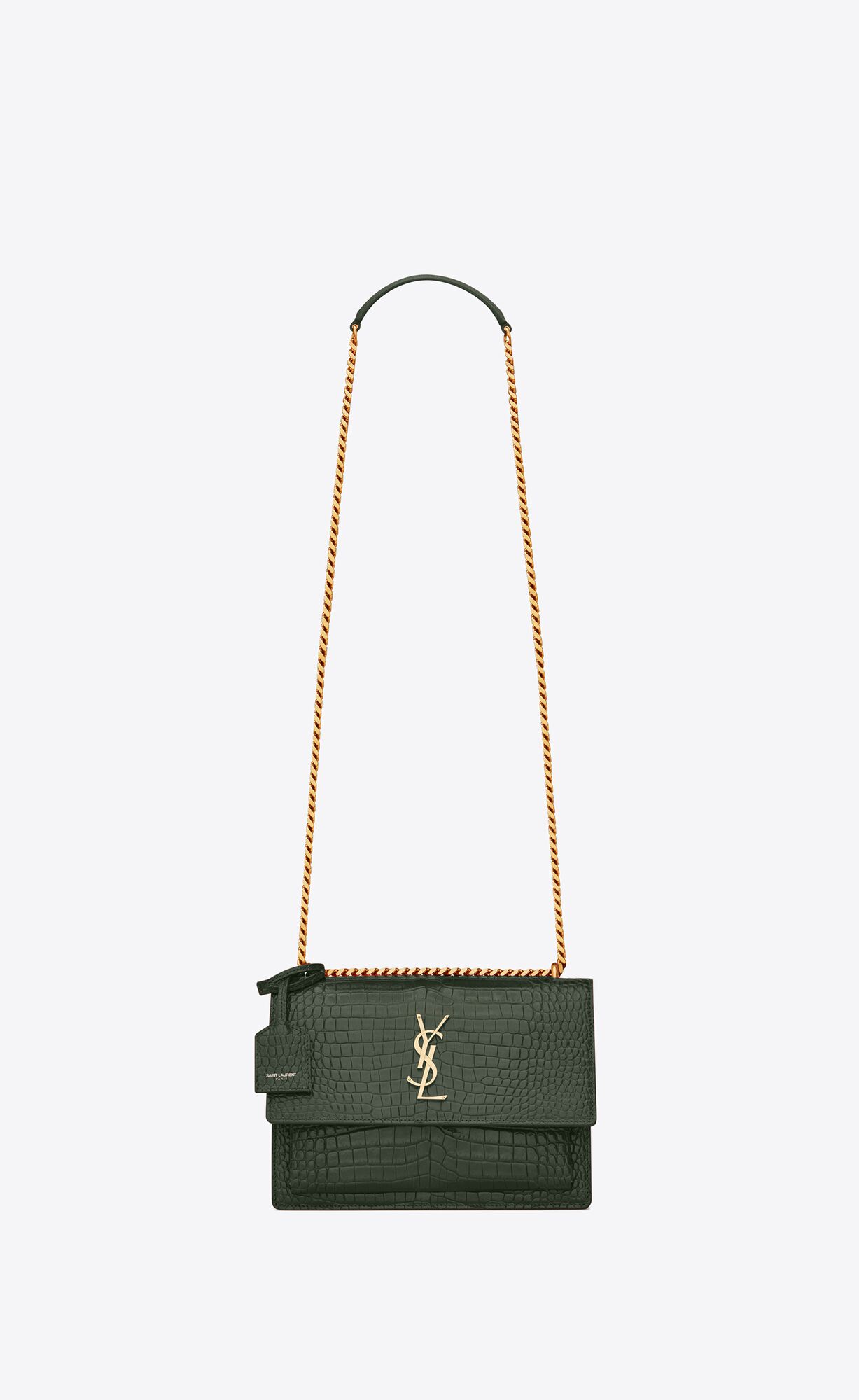 Saint Laurent Sunset Medium Chain Bag In Crocodile Embossed Shiny Leather – Mint – 442906DND0J3144
