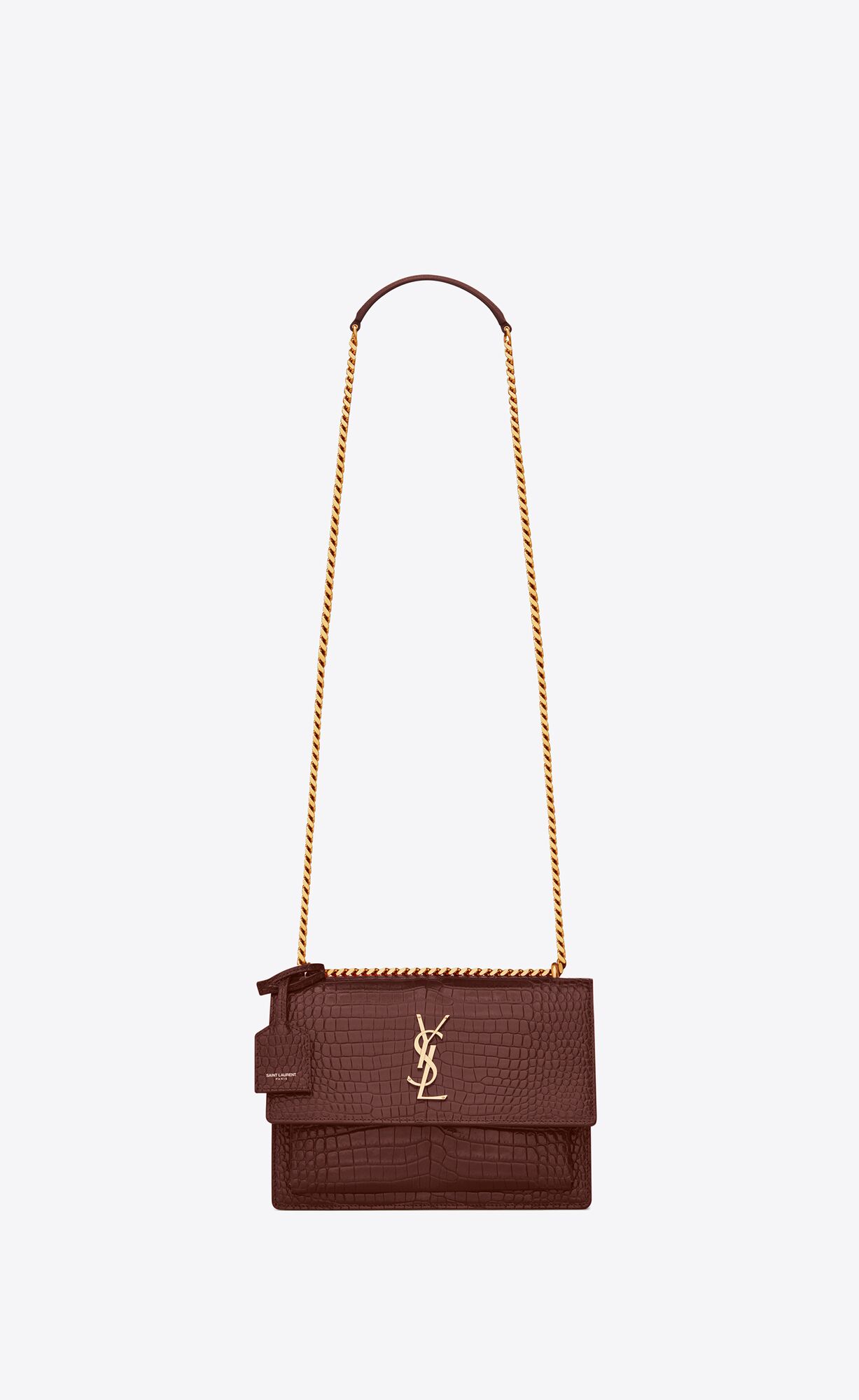Saint Laurent Sunset Medium Chain Bag In Crocodile Embossed Shiny Leather – Red Velvet – 442906DND0J6147