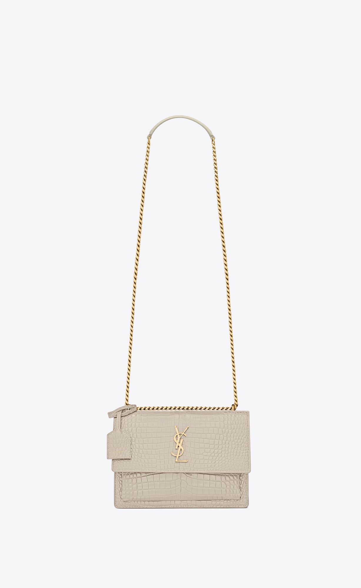 Saint Laurent Sunset Medium Chain Bag In Crocodile Embossed Shiny Leather – Blanc Vintage – 442906DND0J9207