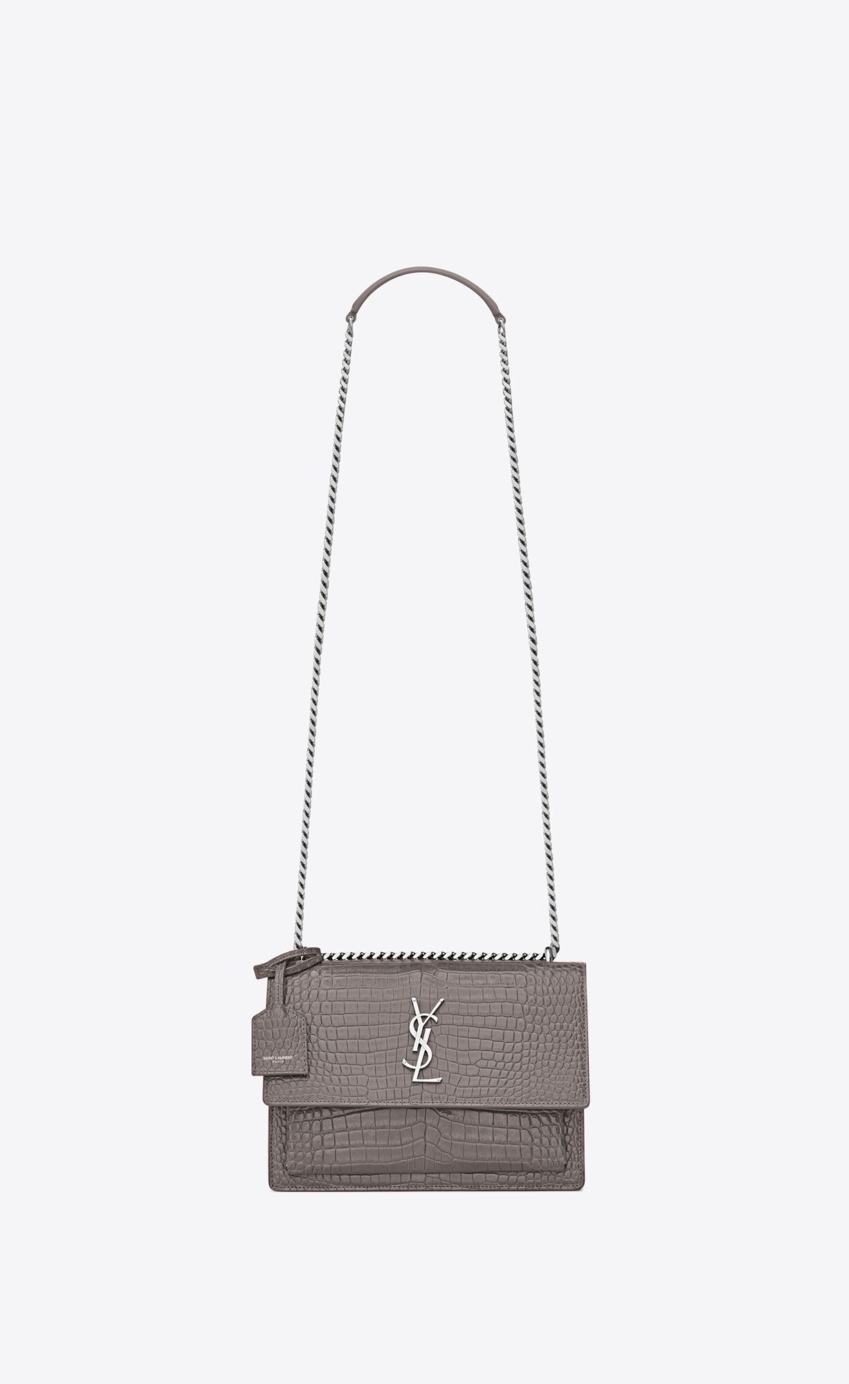 Saint Laurent Sunset Medium Chain Bag In Crocodile Embossed Shiny Leather – Light Bronze – 442906DND0N1202