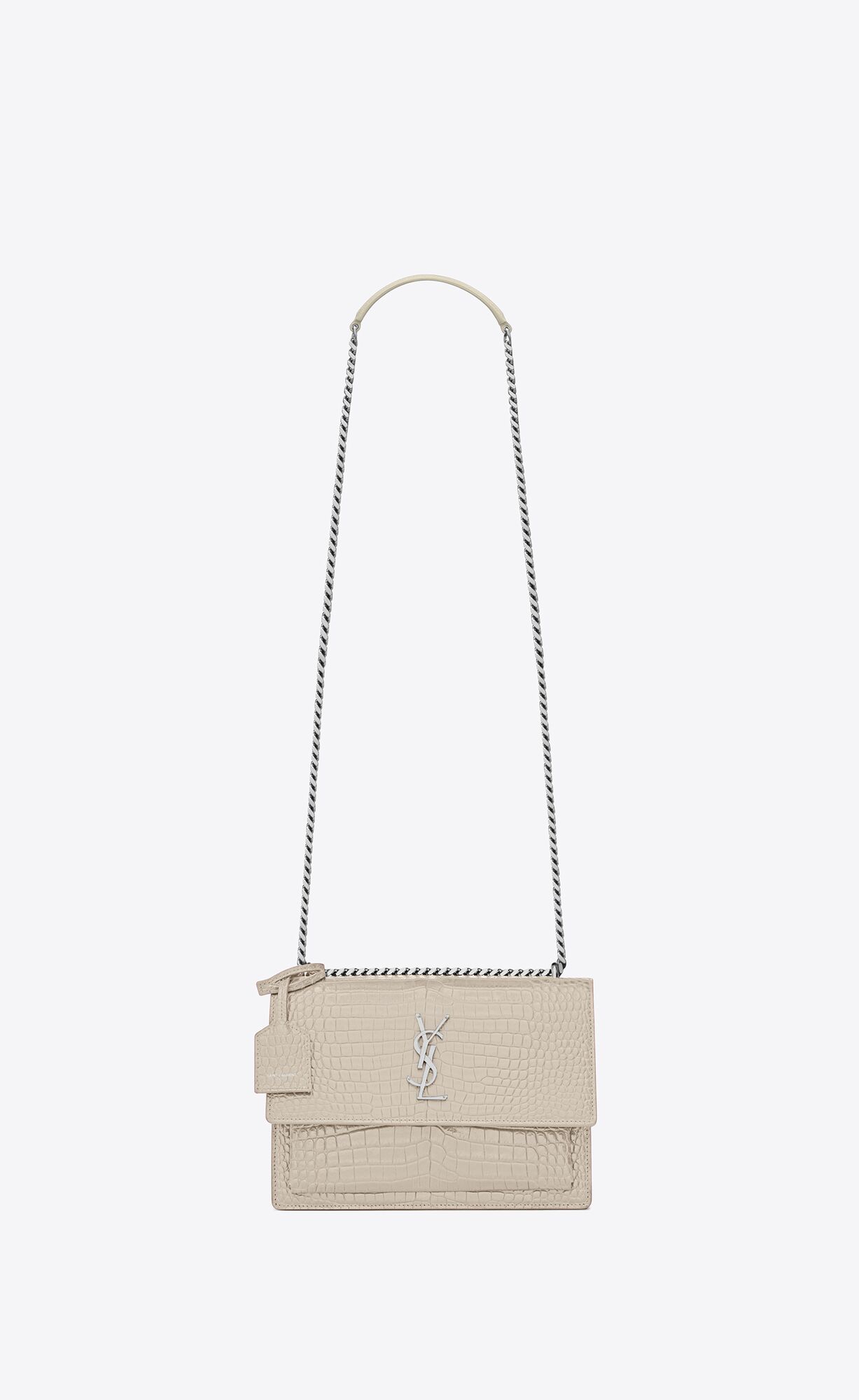 Saint Laurent Sunset Medium Chain Bag In Crocodile Embossed Shiny Leather – Blanc Vintage – 442906DND0N9207