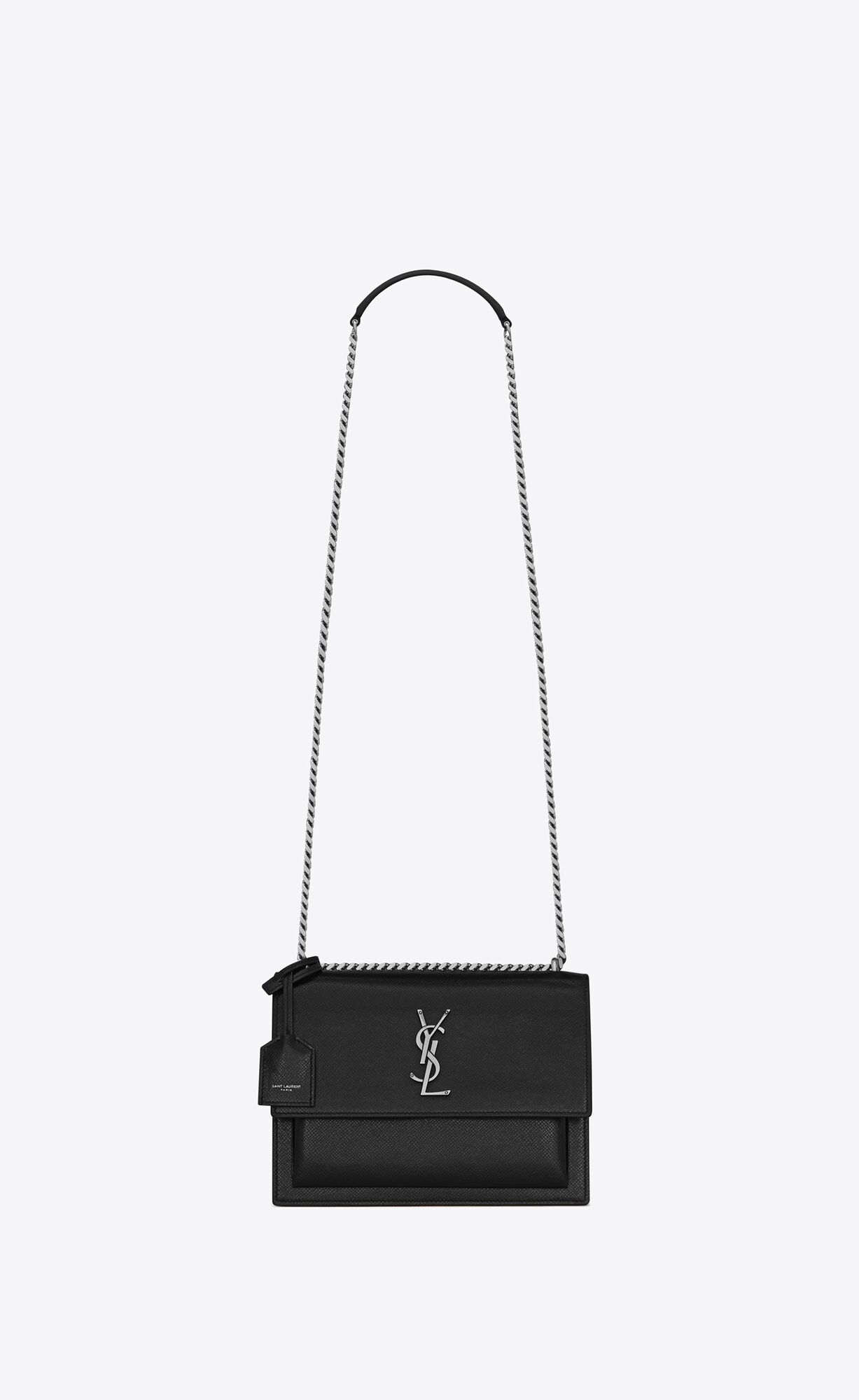 Saint Laurent Sunset Medium Chain Bag In Coated Bark Leather – Noir – 442906H3Z0N1000
