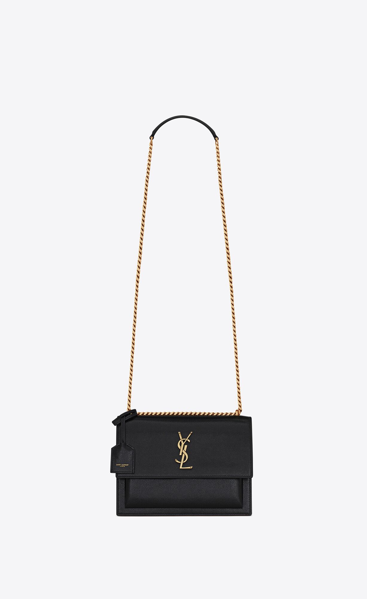 Saint Laurent Sunset Medium Chain Bag In Coated Bark Leather – Noir – 442906H3Z0W1000