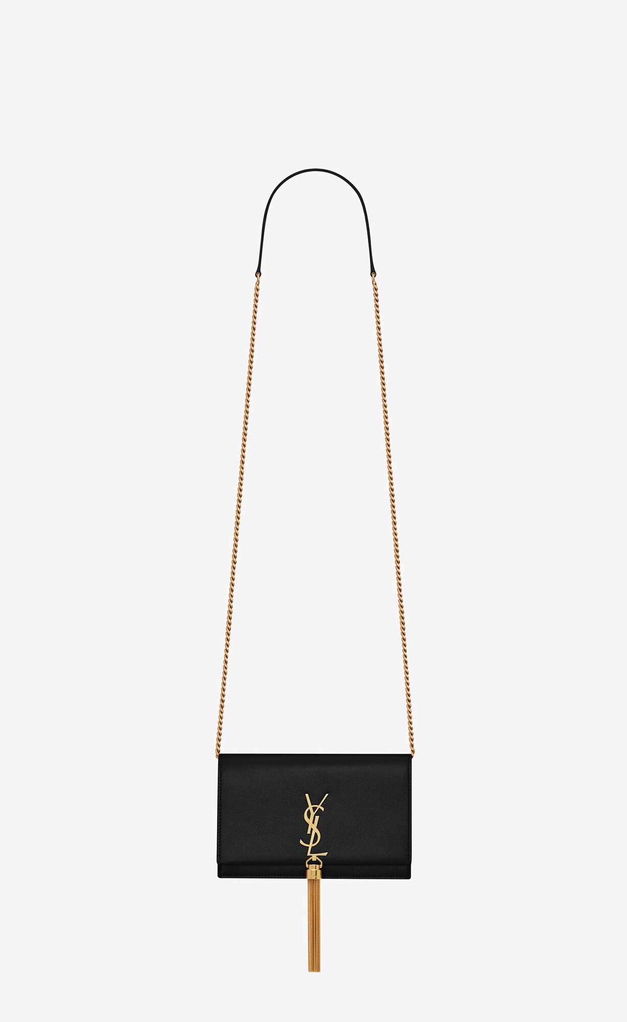 Saint Laurent Kate Chain Wallet With Tassel In Grain De Poudre Embossed Leather – Black – 452159BOW0J1000