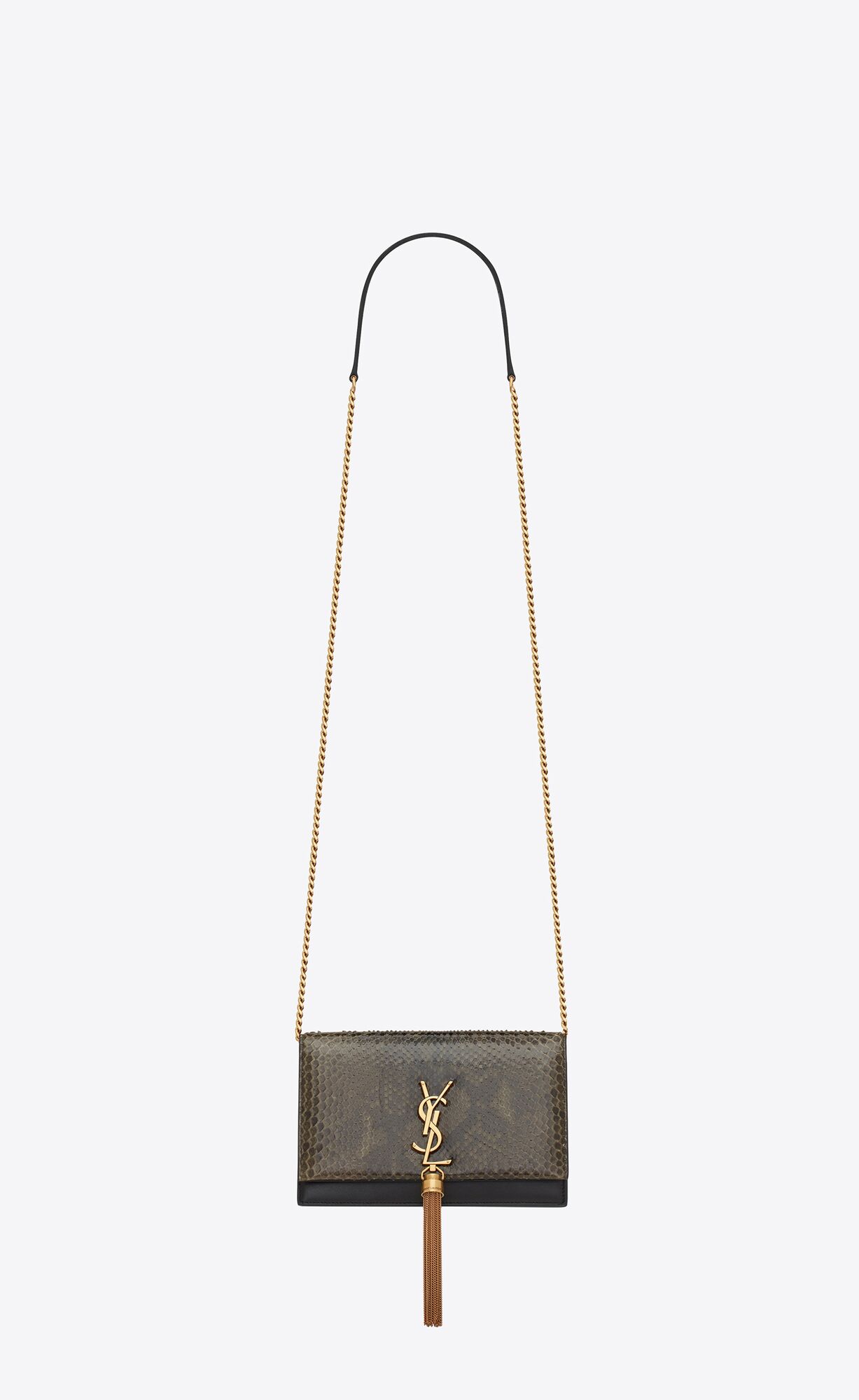 Saint Laurent Kate Chain Wallet With Tassel In Python – Vert Militaire And Noir – 452159LT9IW3391