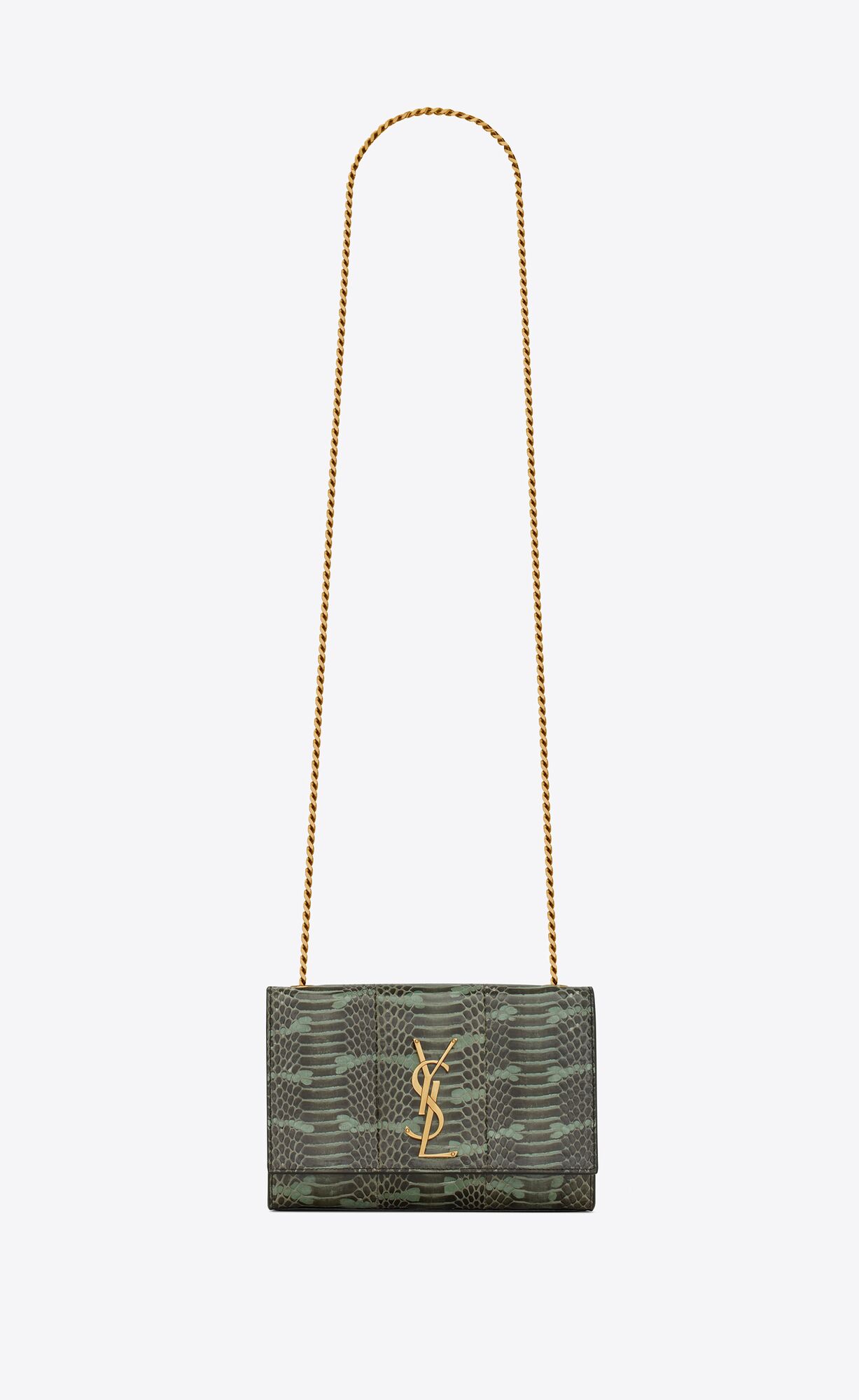 Saint Laurent Kate Small Chain Bag In Boiga Snake Leather – Vert D’eau Et Noir – 469390EAAAY3166