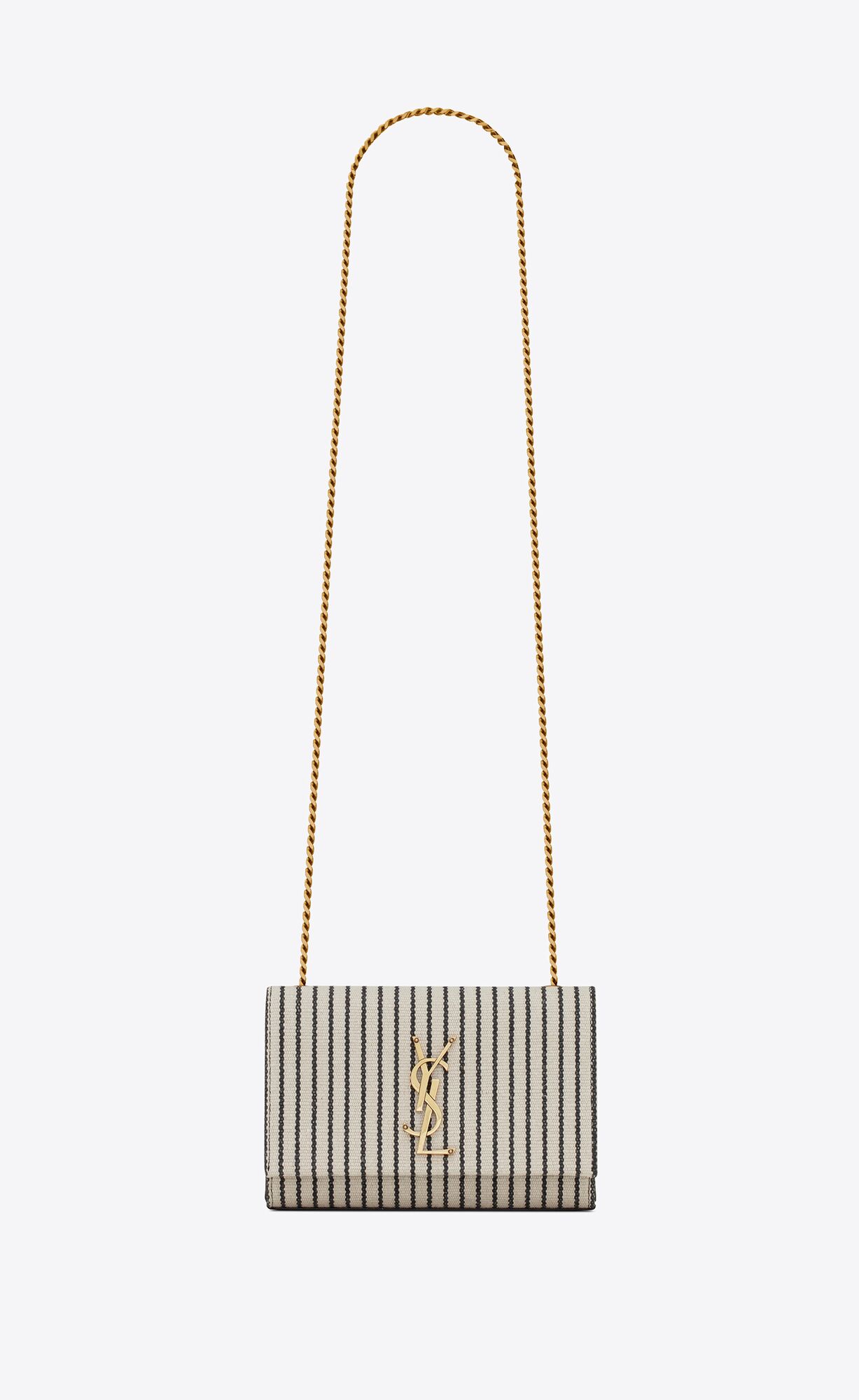 Saint Laurent Kate Small Chain Bag In Canvas And Smooth Leather – Cream Et Noir – 469390FAACG9583
