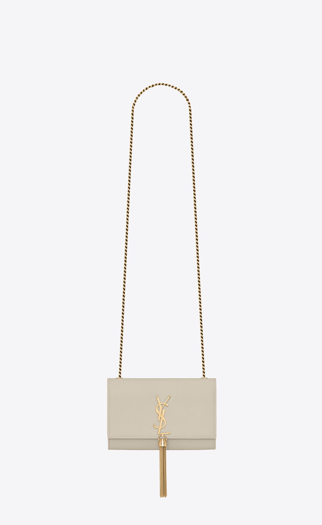 Saint Laurent Kate Small Chain Bag With Tassel In Grain De Poudre Embossed Leather – Blanc Vintage – 474366BOW0J9207