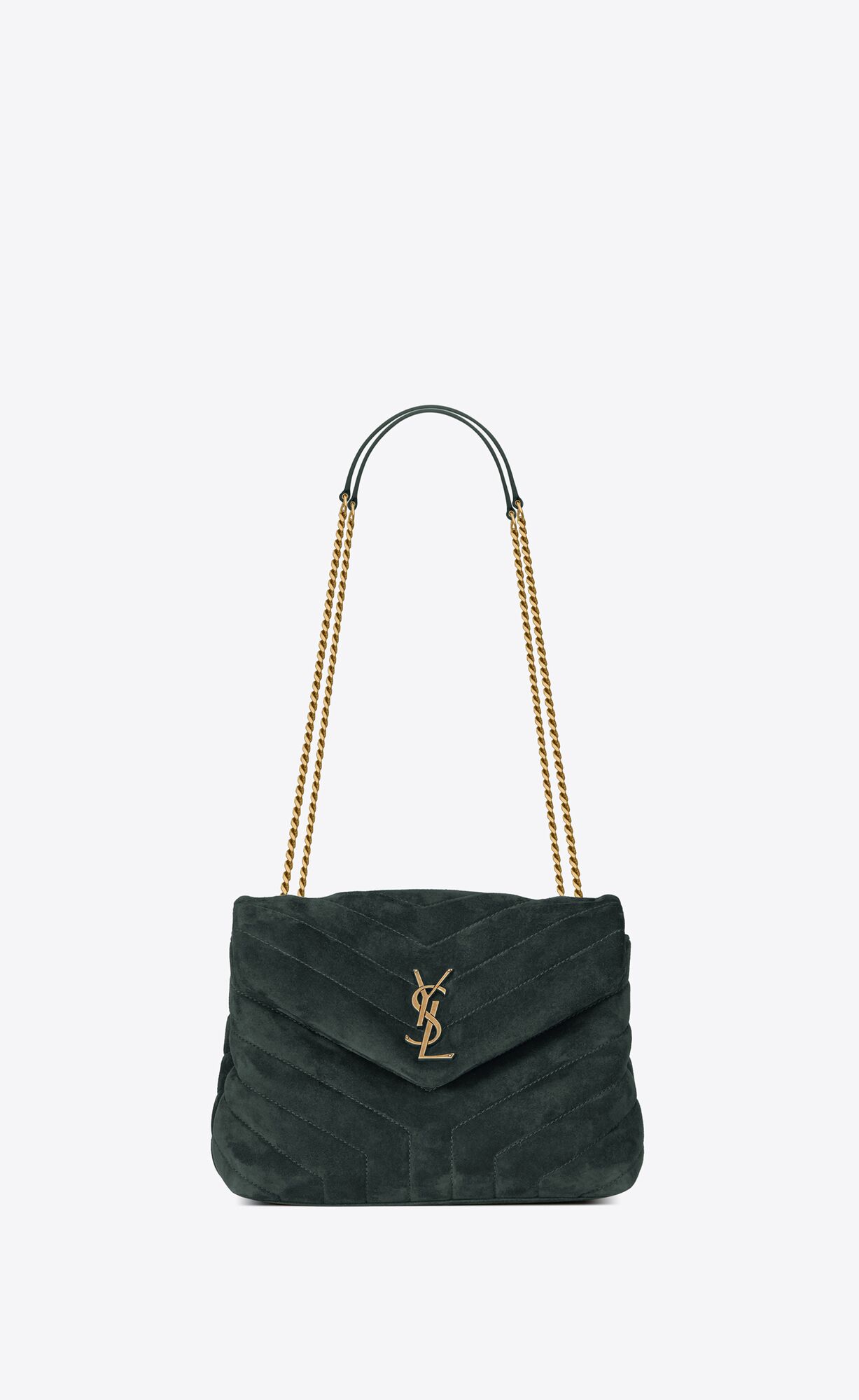 Saint Laurent Loulou Small Bag In Y-quilted Suede – Algae – 4946991U8674458