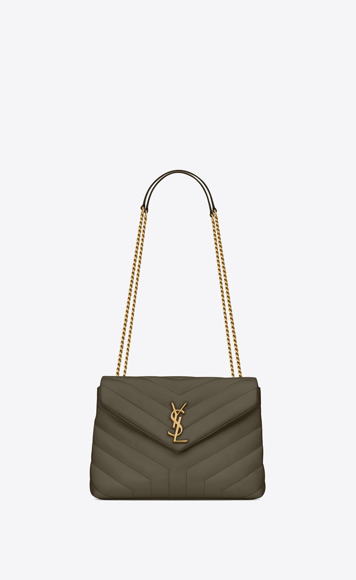 Saint Laurent Loulou Small Bag In Matelassé “y” Leather – Grey Khaki – 494699DV7271229