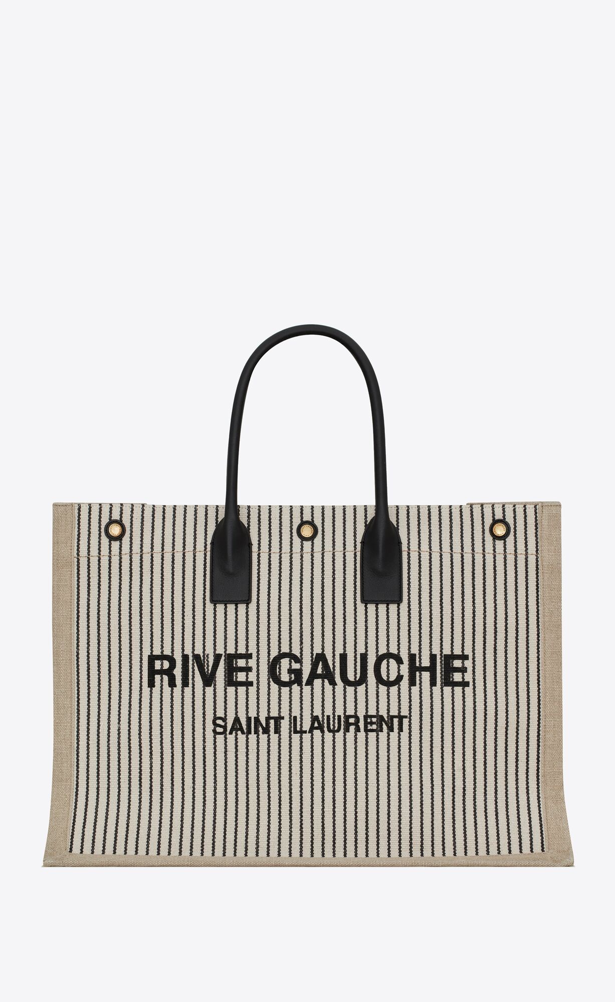 Saint Laurent Rive Gauche Tote Bag In Linen And Smooth Leather – Cream Et Noir – 499290FAADH9580