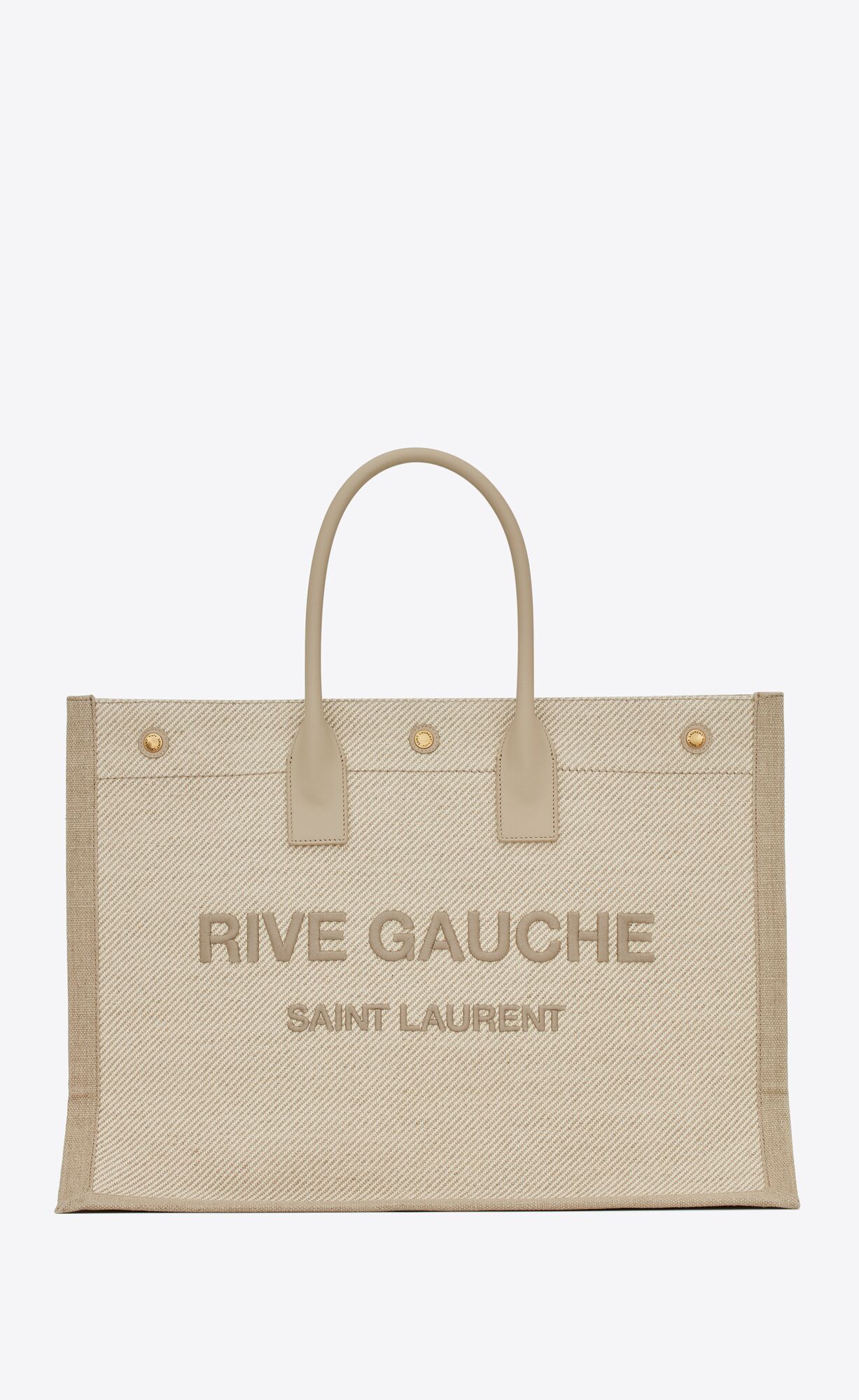 Saint Laurent Rive Gauche Tote Bag In Linen And Smooth Leather – Beige, Sea Salt – 499290FAADJ9784